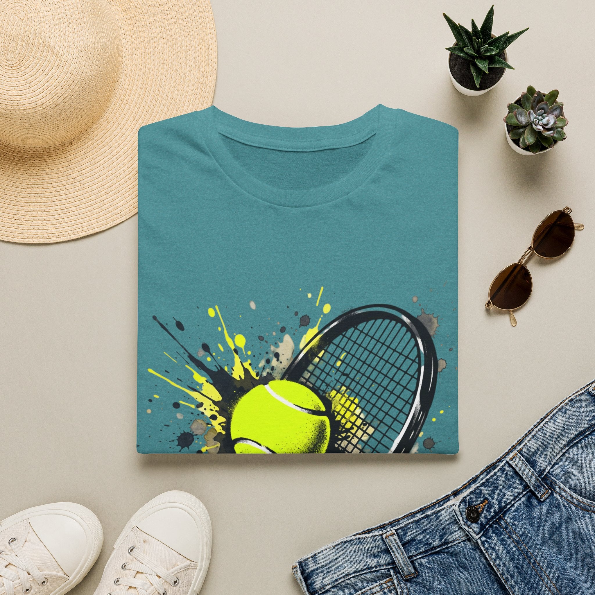 T-Shirt — Splash Tennis Racket & Ball Graphic Tee