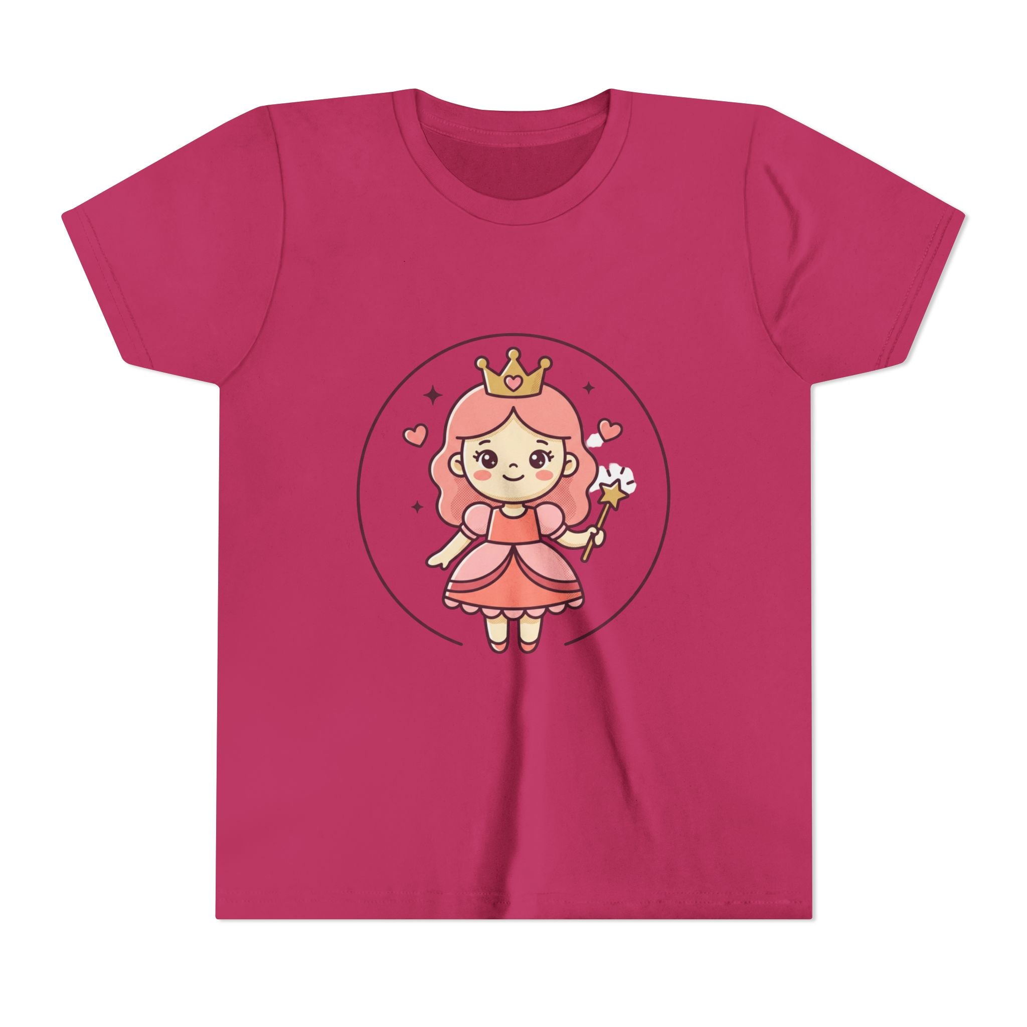 Princess Fairy Kids T-Shirt - Cute Pink Crowned Princess Graphic Youth Tee