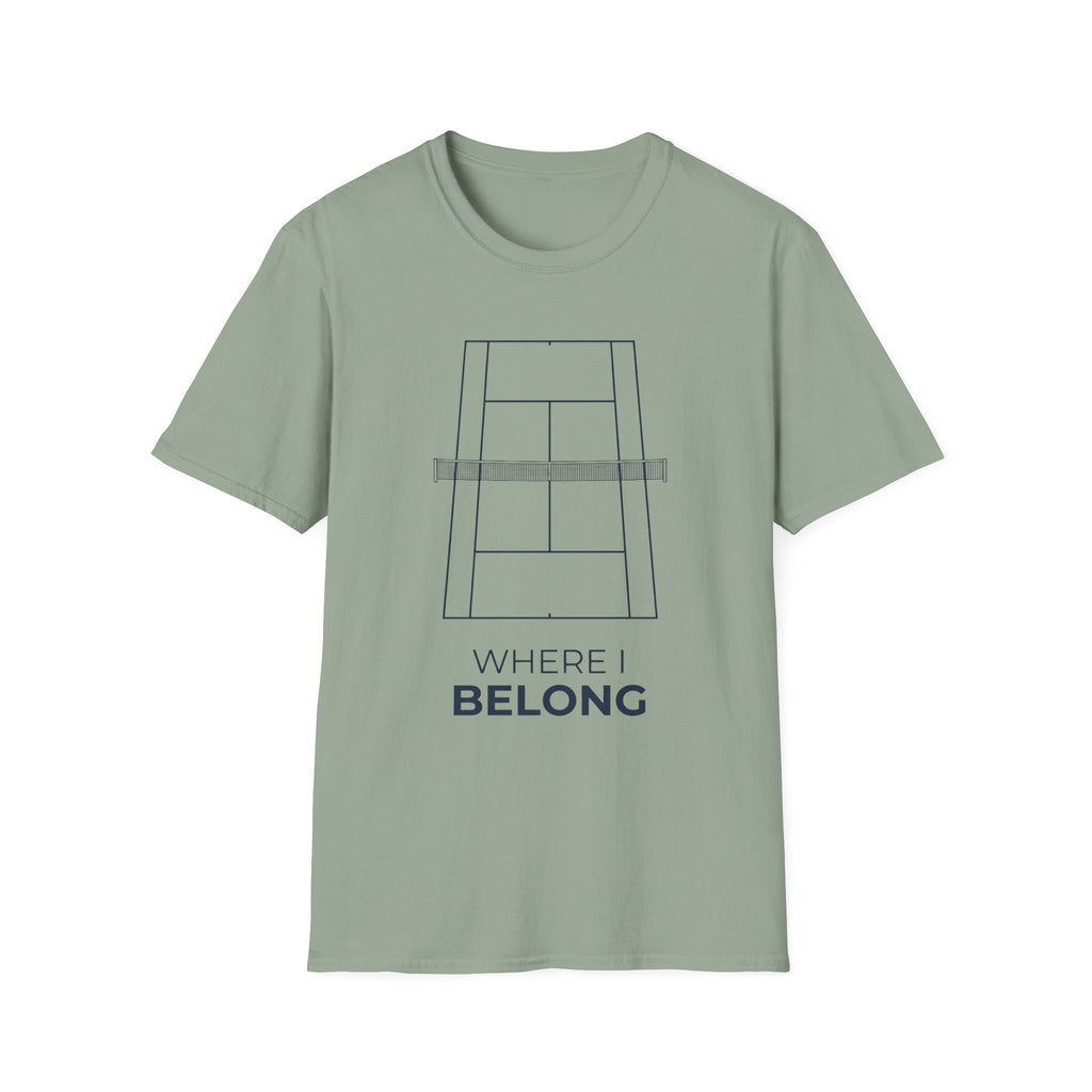 T-Shirt — 'Where I Belong' Minimalist Tennis Court Graphic
