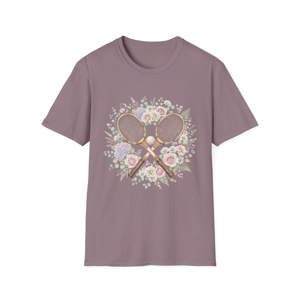 Tennis Floral T-Shirt — Vintage Rackets & Roses Graphic Tee