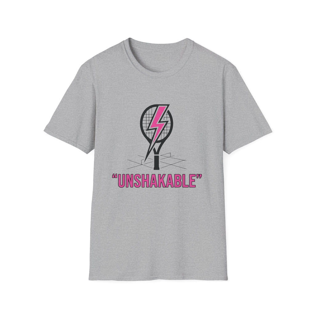 Unshakable Tennis Racket T-Shirt — Empowering Pink Lightning Tennis Tee