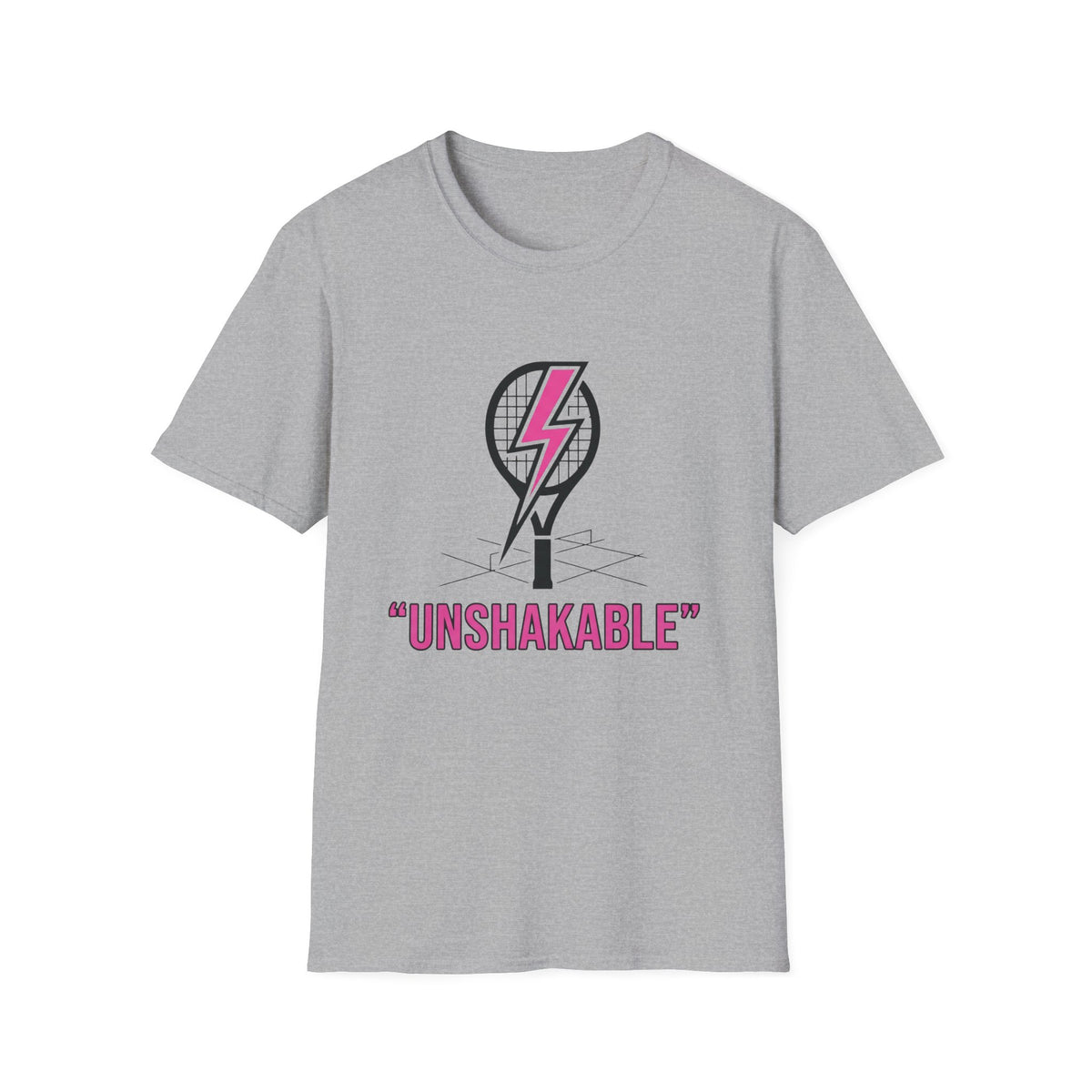 Unshakable Tennis Racket T-Shirt — Empowering Pink Lightning Tennis Tee