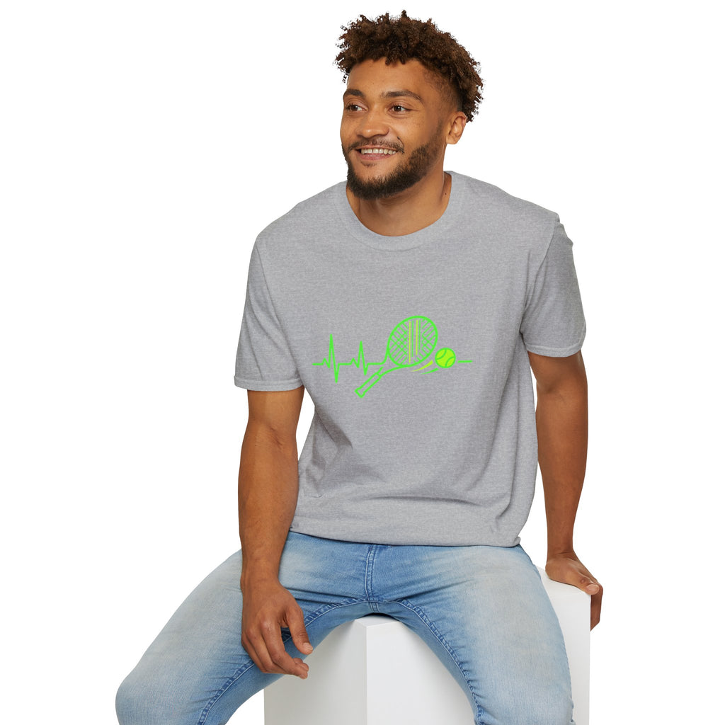 Tennis Racket Heartbeat T-Shirt — Neon Green Tennis Lover Tee
