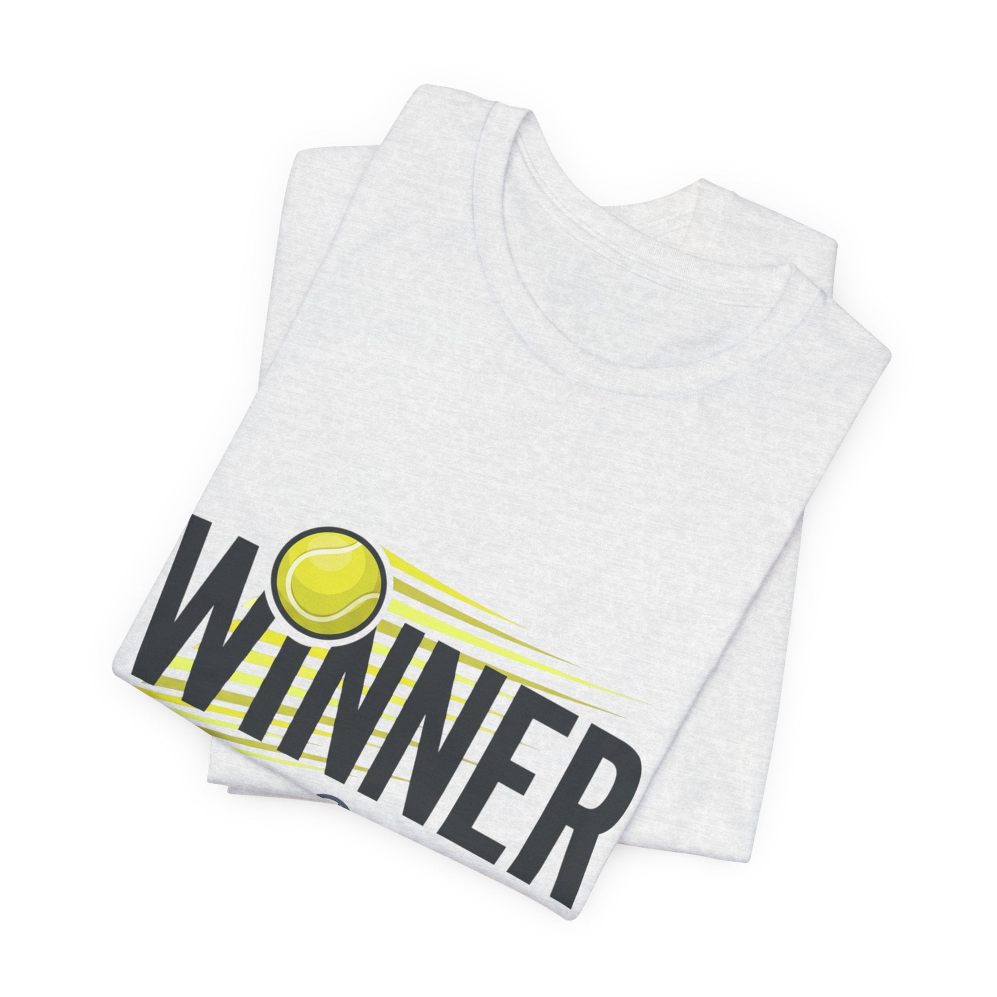 Winner Tennis T‑Shirt — Motivational Tennis Tee with Ball & Racket Graphic