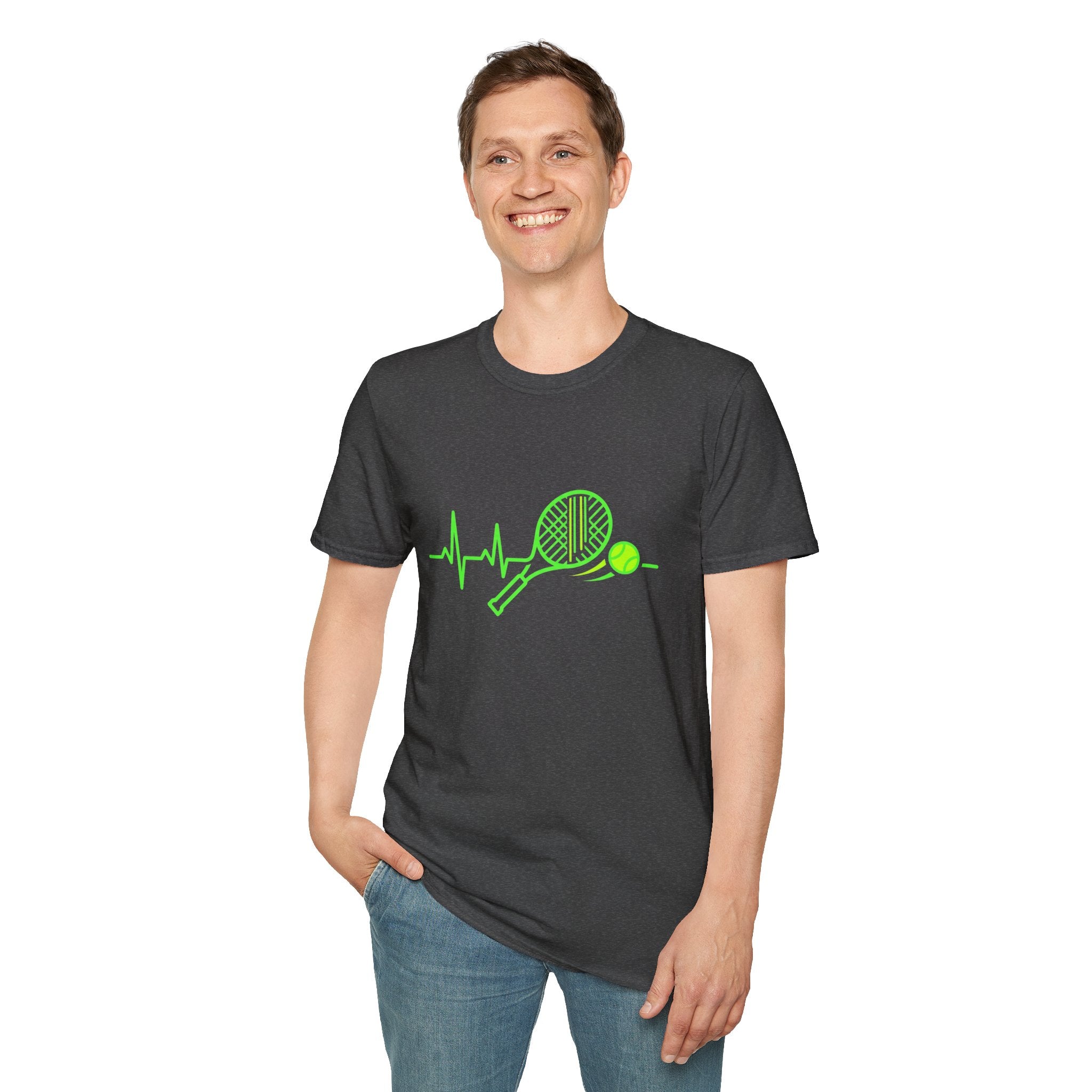 Tennis Racket Heartbeat T-Shirt — Neon Green Tennis Lover Tee