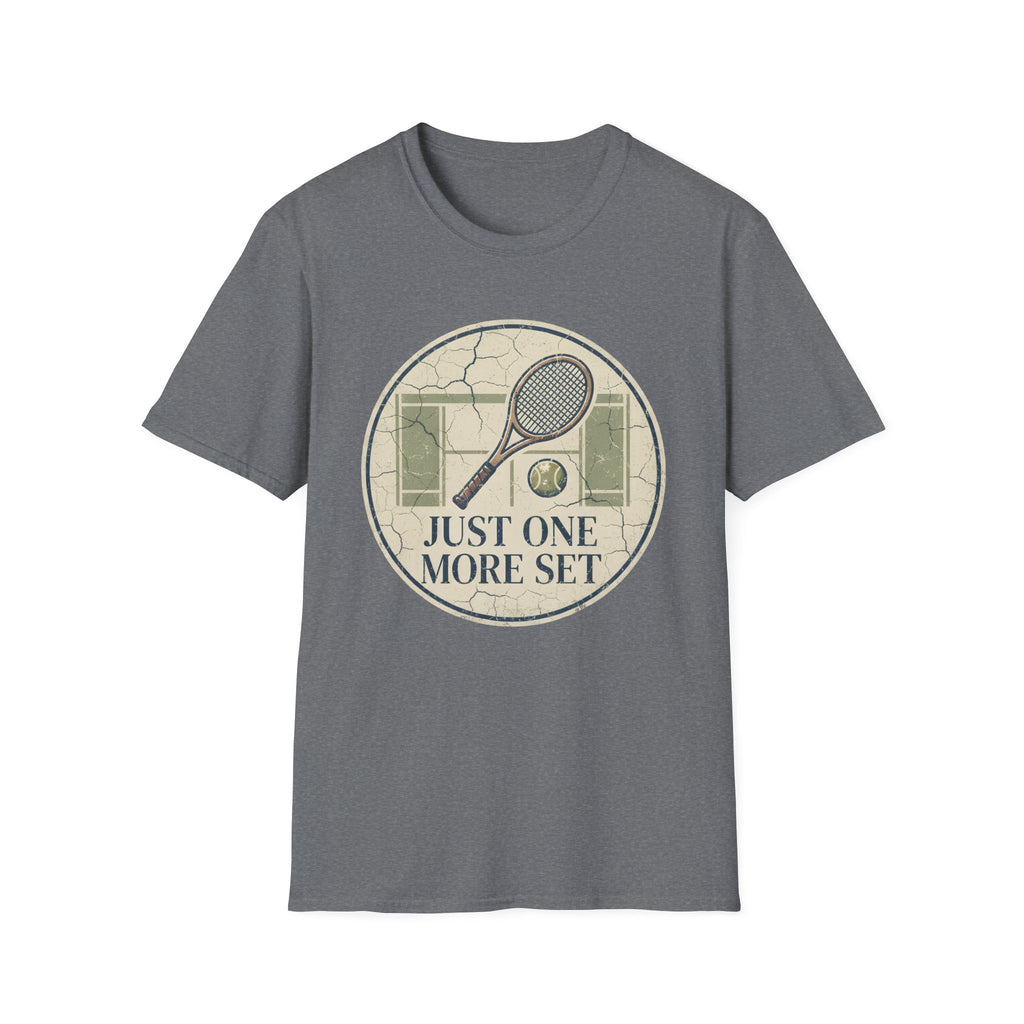 Tennis T‑Shirt — 'Just One More Set' Vintage Court Graphic