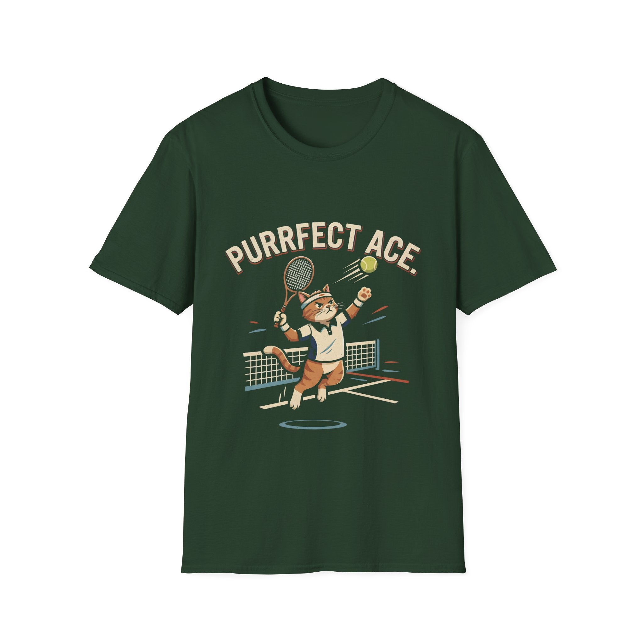 Purrfect Ace Tennis T‑Shirt — Cute Cat Tennis Player Graphic Tee