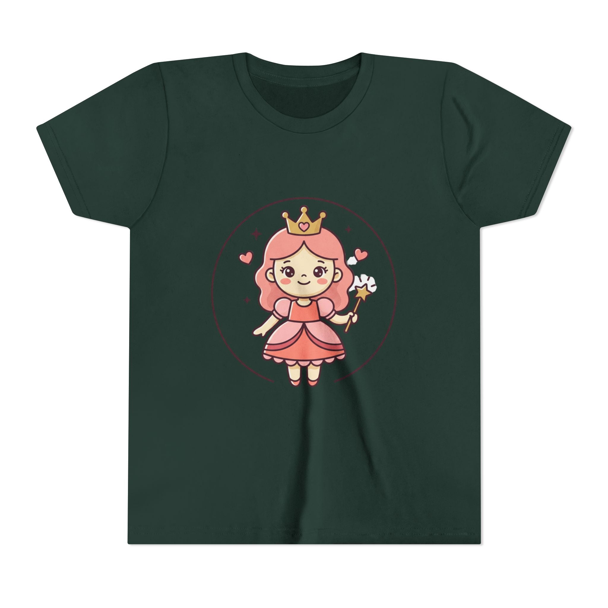 Princess Fairy Kids T-Shirt - Cute Pink Crowned Princess Graphic Youth Tee