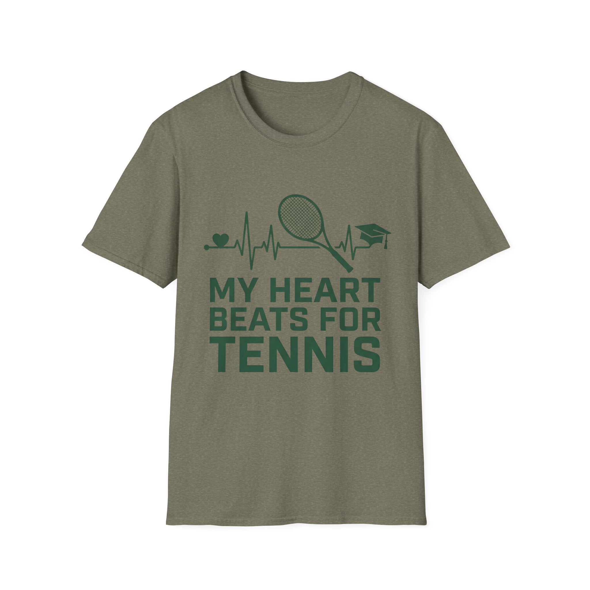 My Heart Beats for Tennis T-Shirt — Heartbeat Racket Design with Graduation Cap
