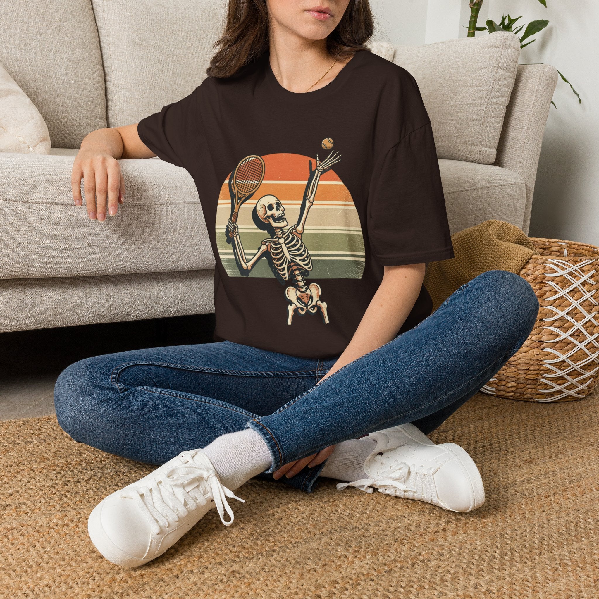 Skeleton Tennis Tee — Retro Sunset Vintage t_shirt