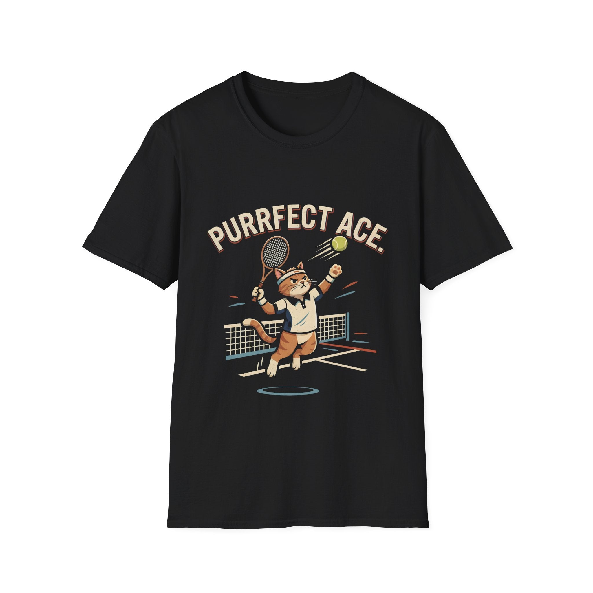 Purrfect Ace Tennis T‑Shirt — Cute Cat Tennis Player Graphic Tee
