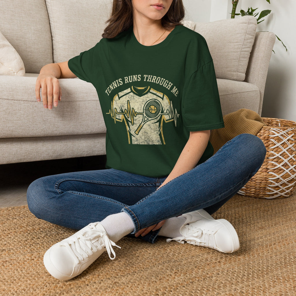 T-Shirt — "Tennis Runs Through Me" Vintage Tennis Heartbeat Tee