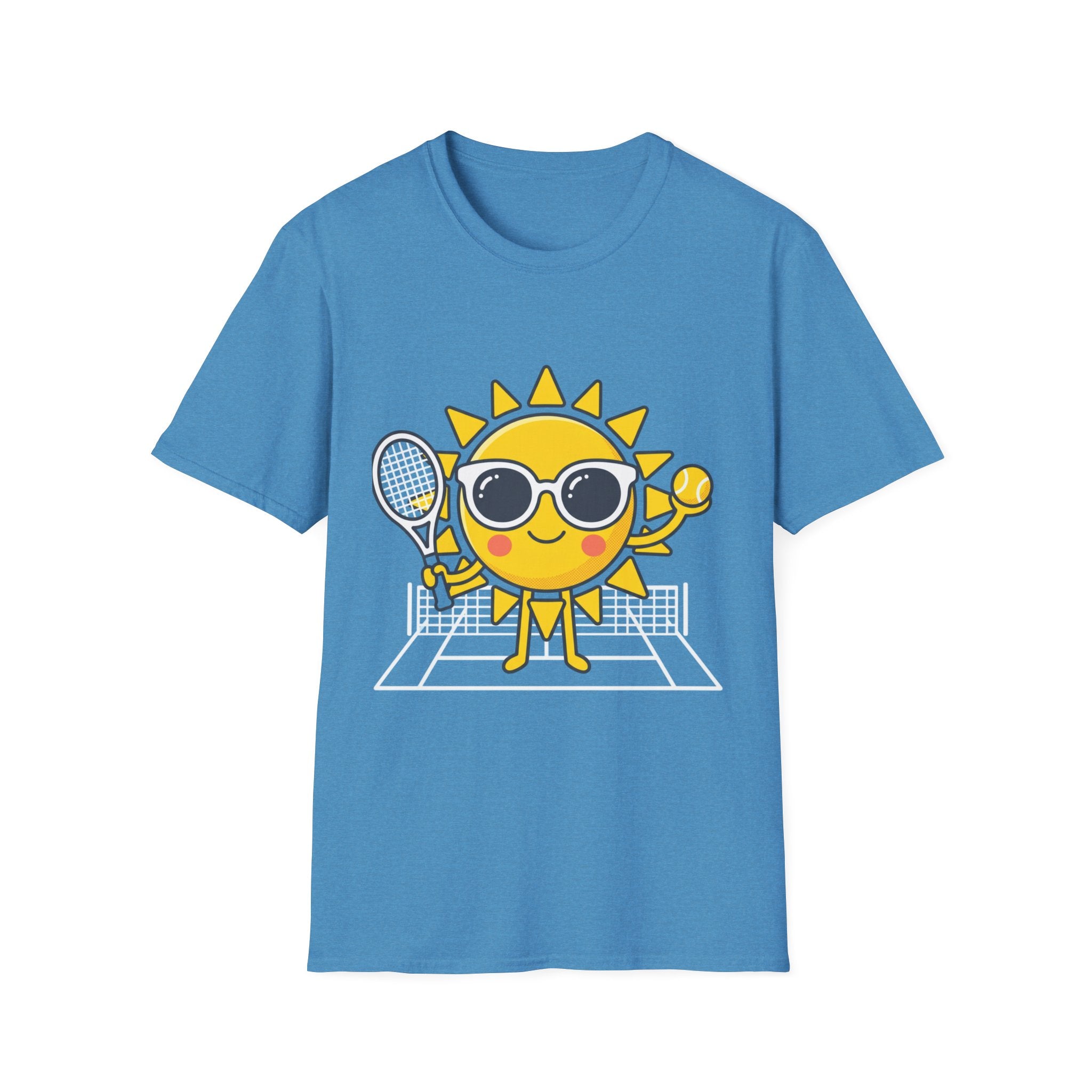 Sun Tennis Emoji T-Shirt — Cute Sunglasses Sun Playing Tennis Graphic Tee