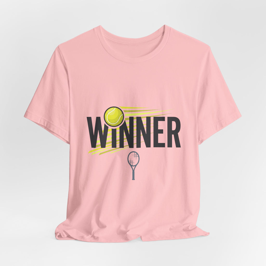 Winner Tennis T‑Shirt — Motivational Tennis Tee with Ball & Racket Graphic