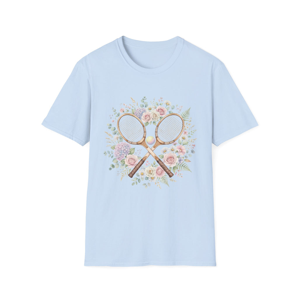 Tennis Floral T-Shirt — Vintage Rackets & Roses Graphic Tee