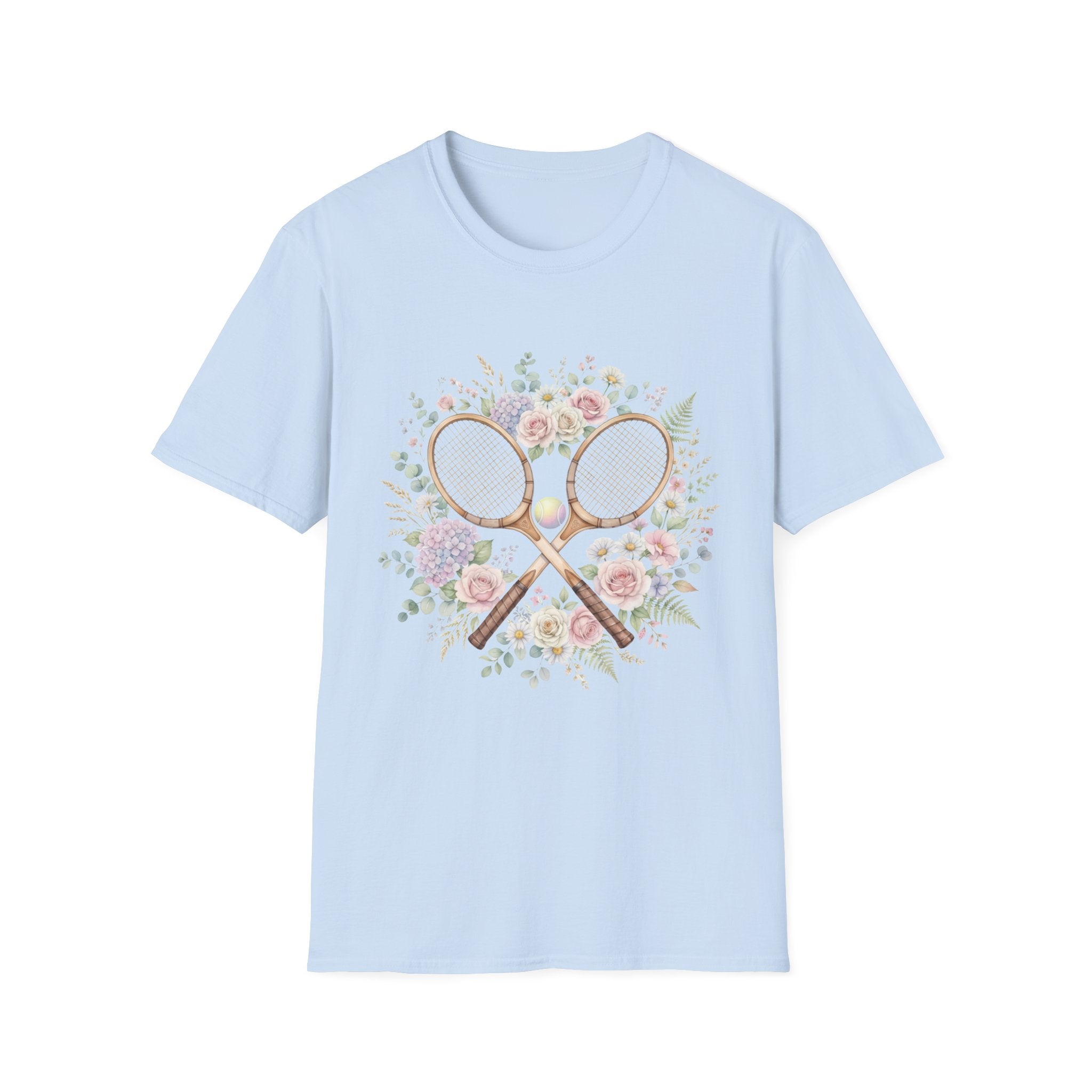 Tennis Floral T-Shirt — Vintage Rackets & Roses Graphic Tee