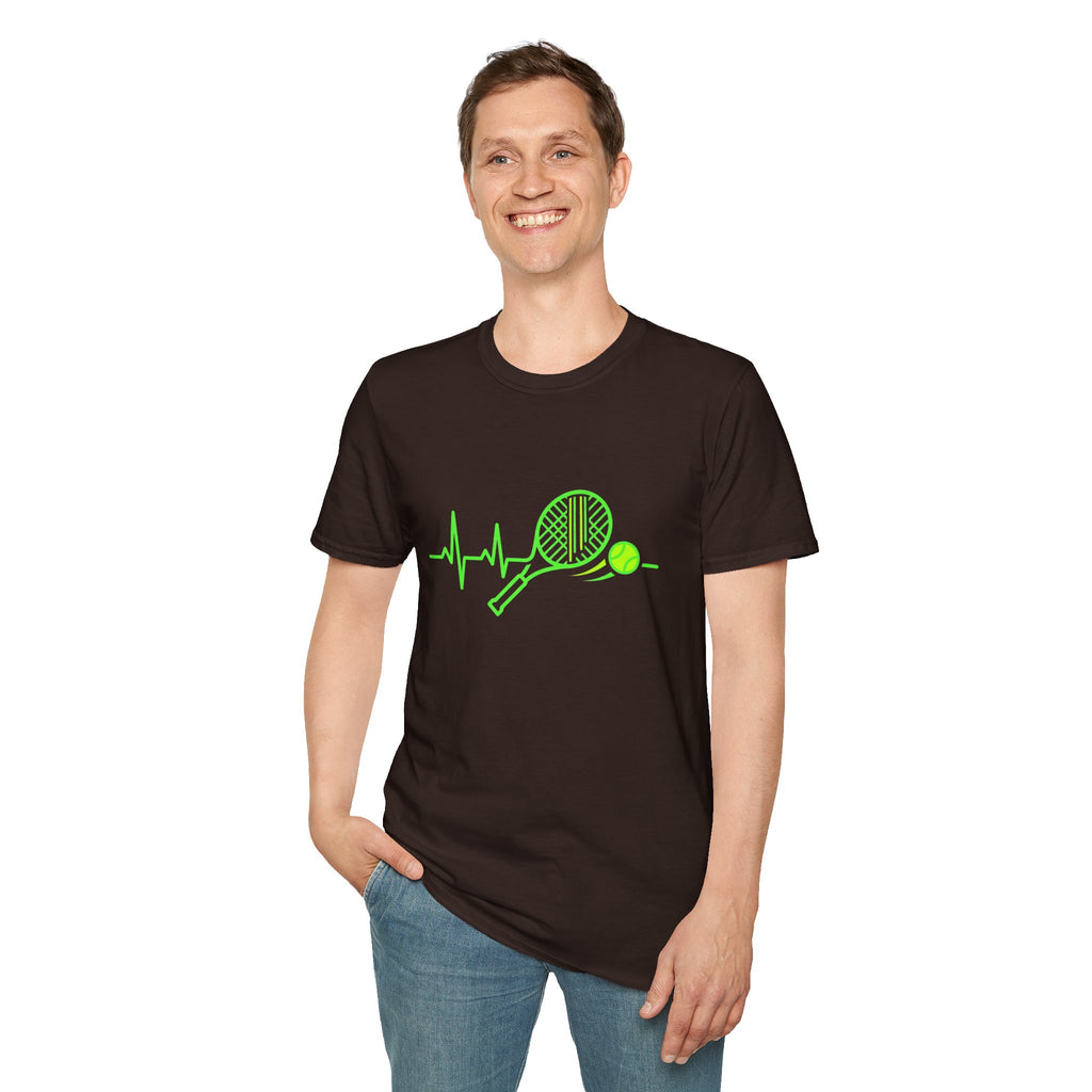 Tennis Racket Heartbeat T-Shirt — Neon Green Tennis Lover Tee