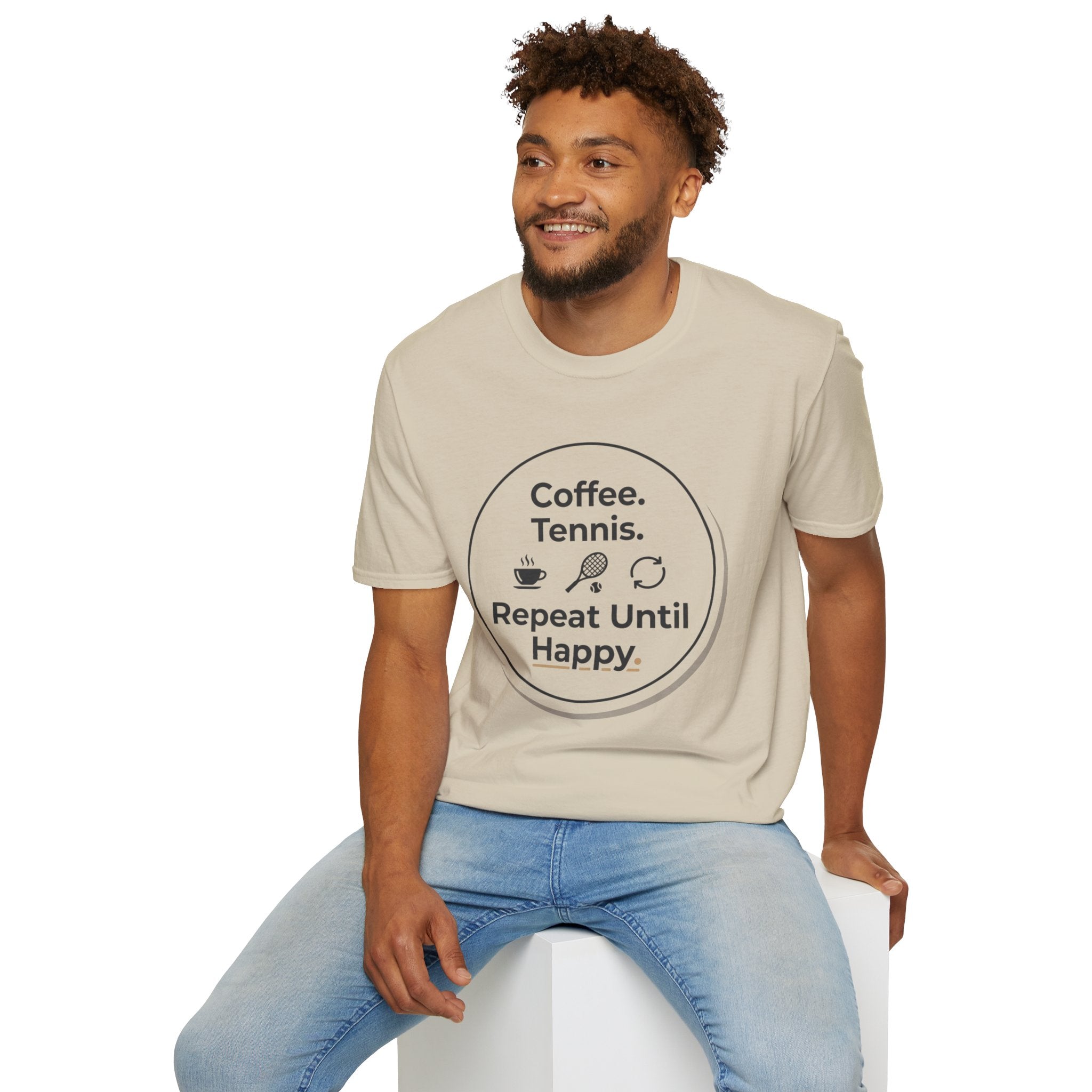 Coffee. Tennis. Repeat Until Happy. Tennis Graphic T-Shirt