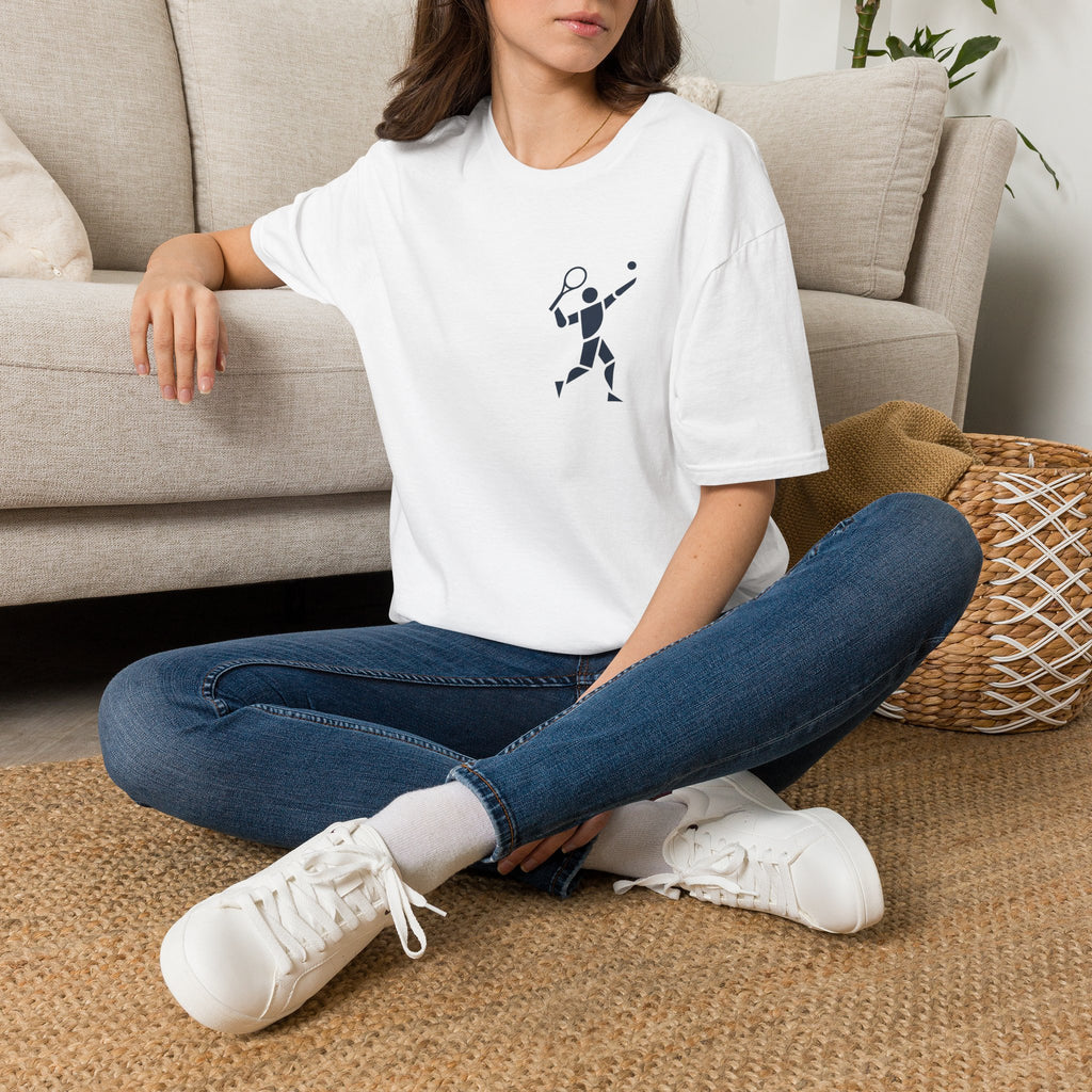 Tennis Player Minimalist T‑Shirt — Geometric Tennis Graphic Tee