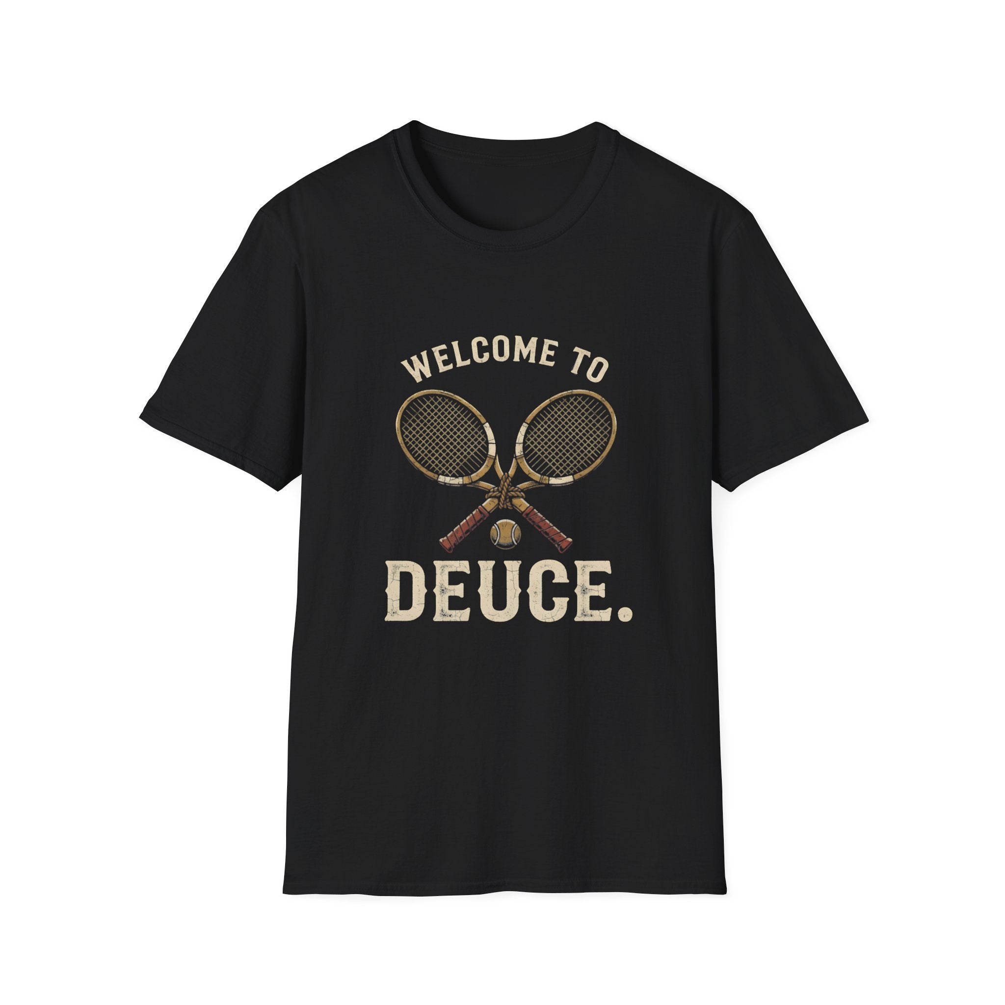 Welcome to Deuce Tennis T-Shirt — Vintage Racket Court Tee