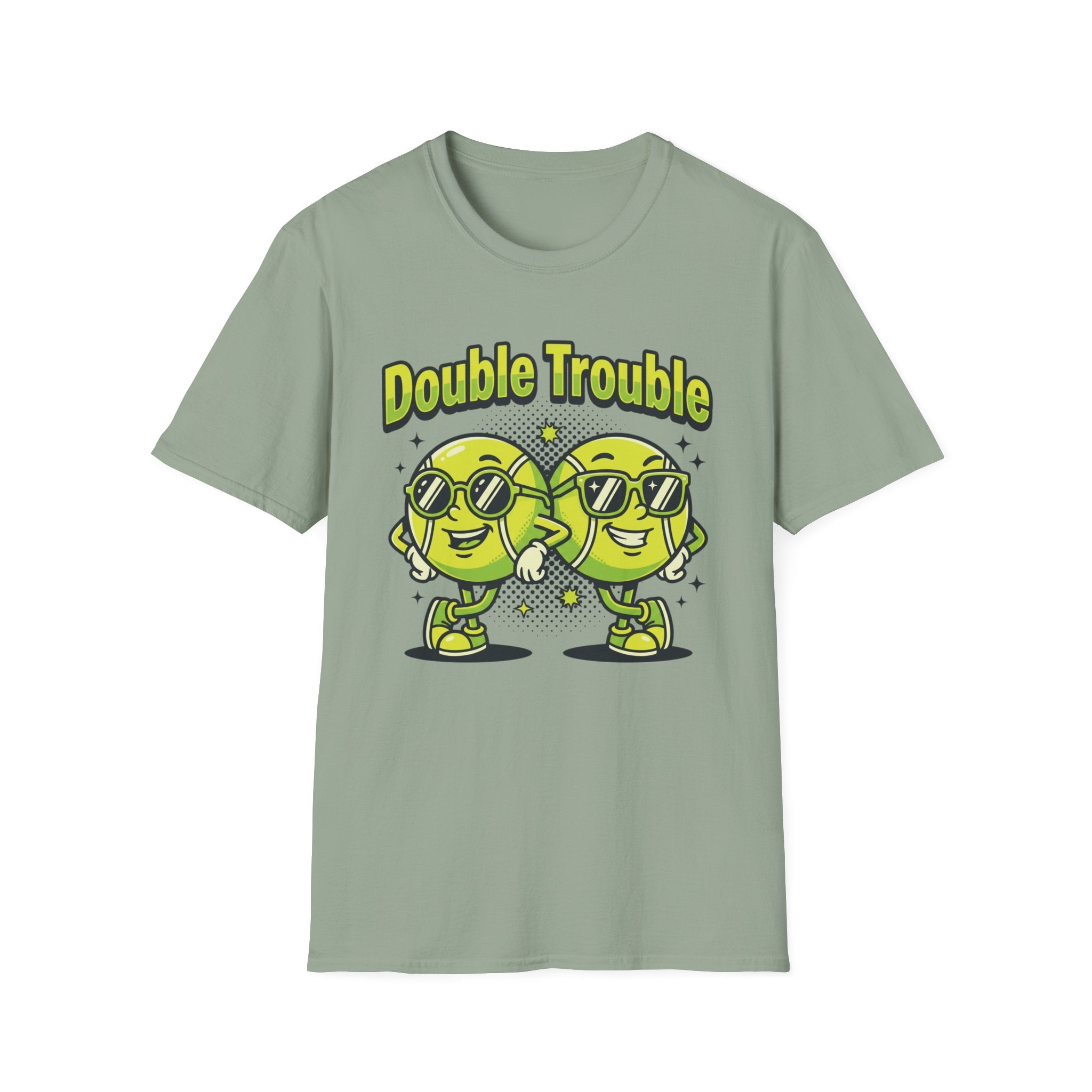 Double Trouble Tennis Tee — Retro Smiley Racquet Duo