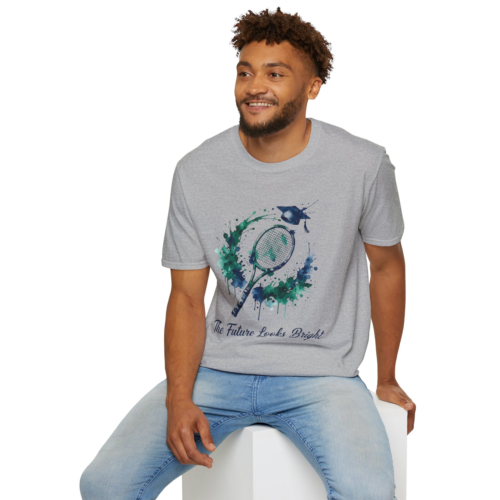 Tennis Watercolor Tee — “The Future Looks Bright” Graduation & Athlete Shirt