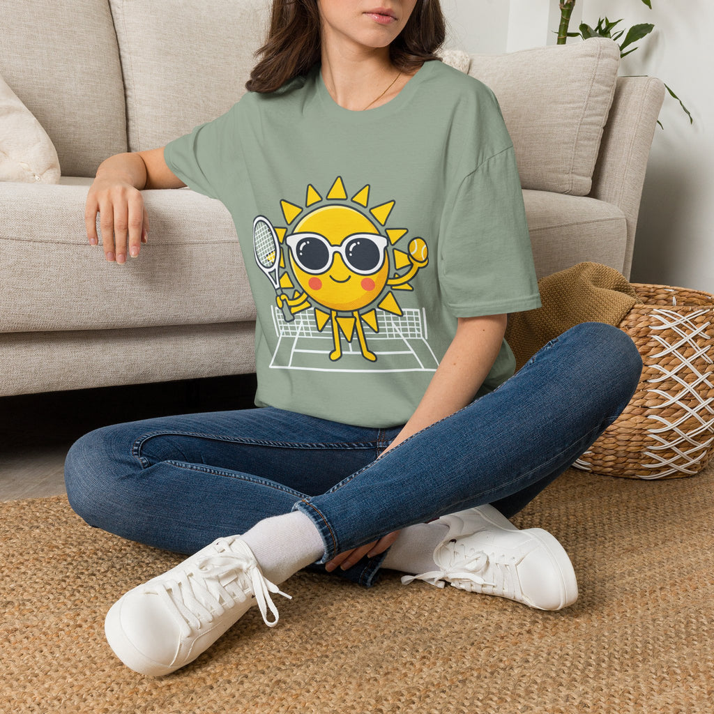 Sun Tennis Emoji T-Shirt — Cute Sunglasses Sun Playing Tennis Graphic Tee
