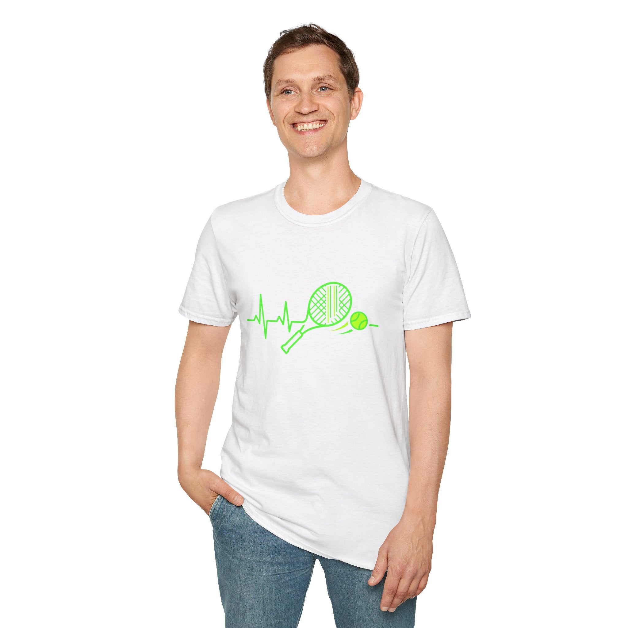 Tennis Racket Heartbeat T-Shirt — Neon Green Tennis Lover Tee