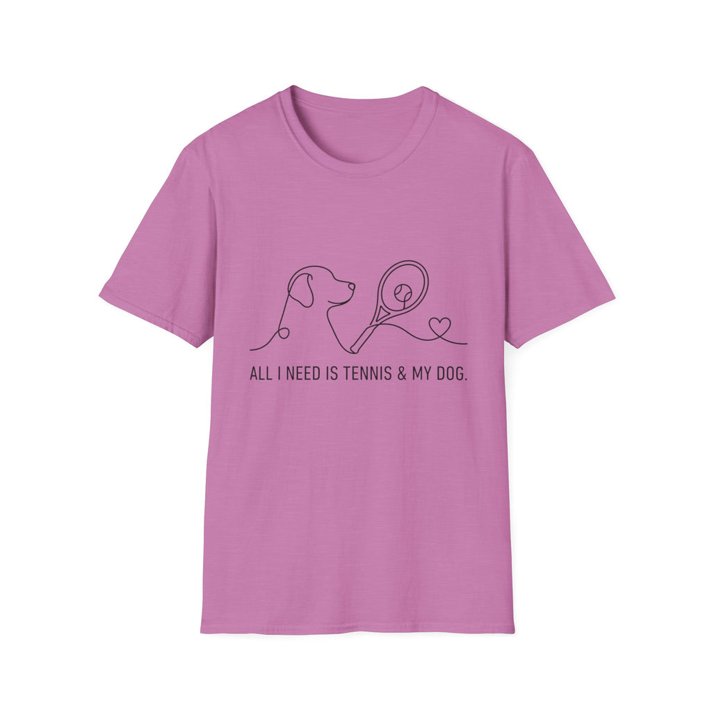 T-Shirt — "All I Need Is Tennis & My Dog" Minimal Line Art Tee