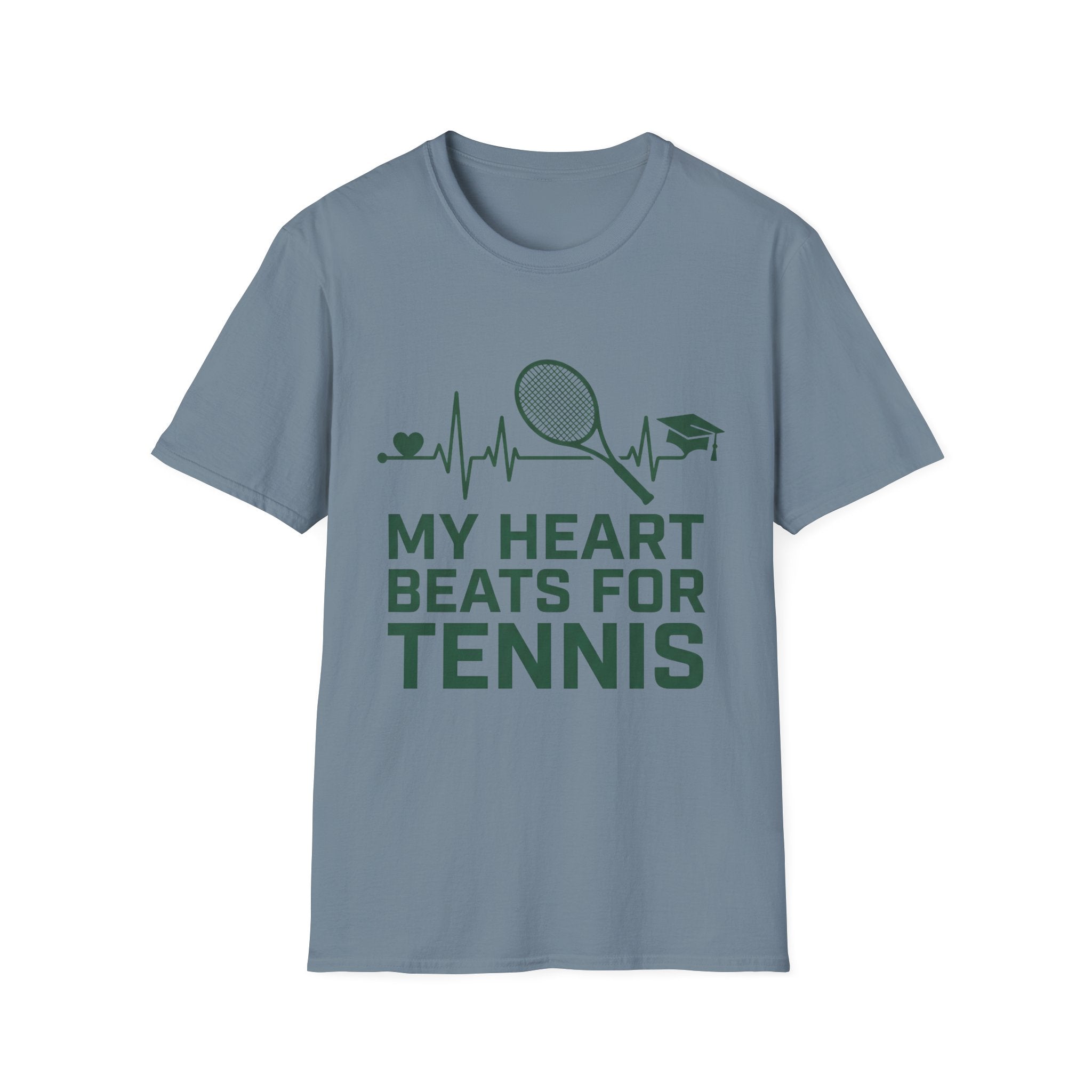 My Heart Beats for Tennis T-Shirt — Heartbeat Racket Design with Graduation Cap