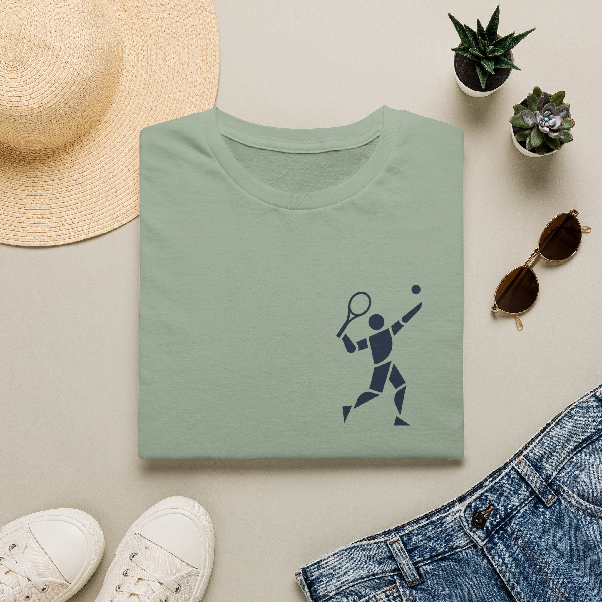 Tennis Player Minimalist T‑Shirt — Geometric Tennis Graphic Tee