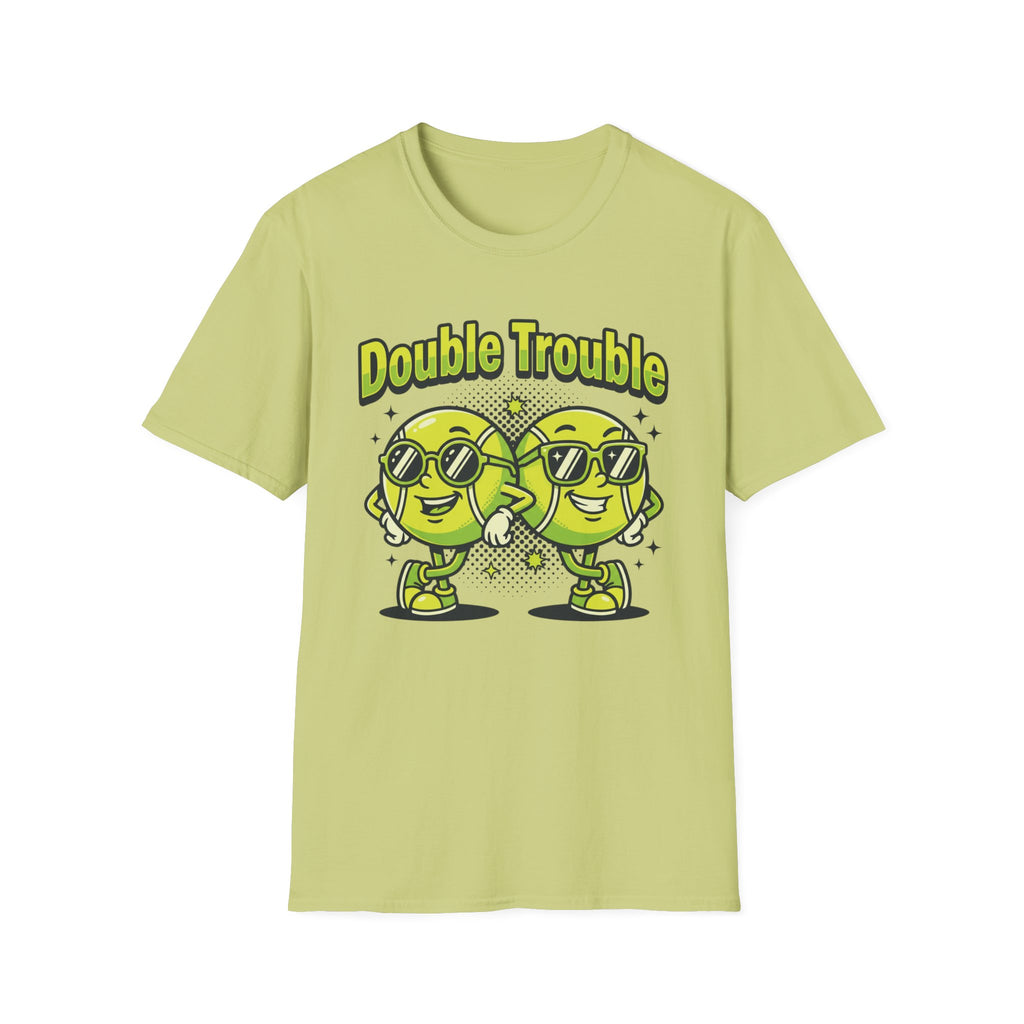 Double Trouble Tennis Tee — Retro Smiley Racquet Duo