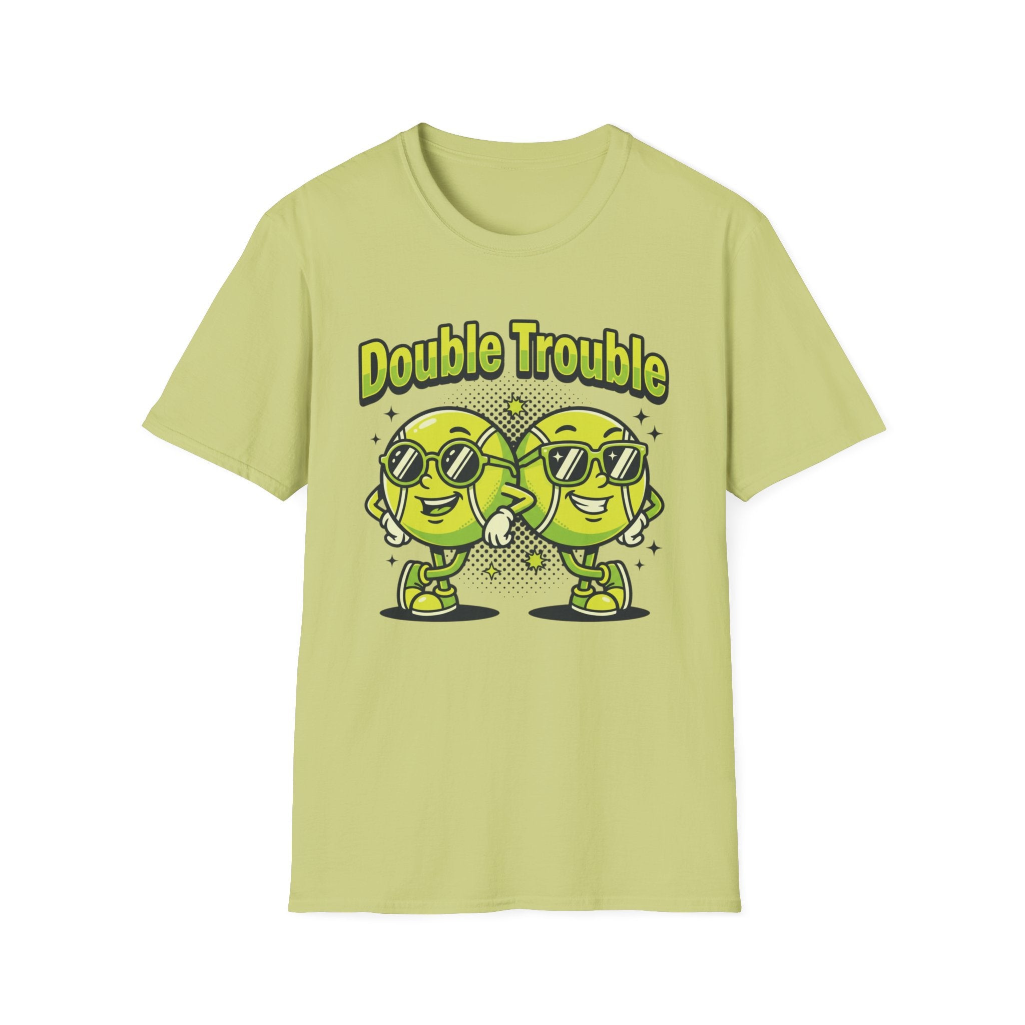 Double Trouble Tennis Tee — Retro Smiley Racquet Duo