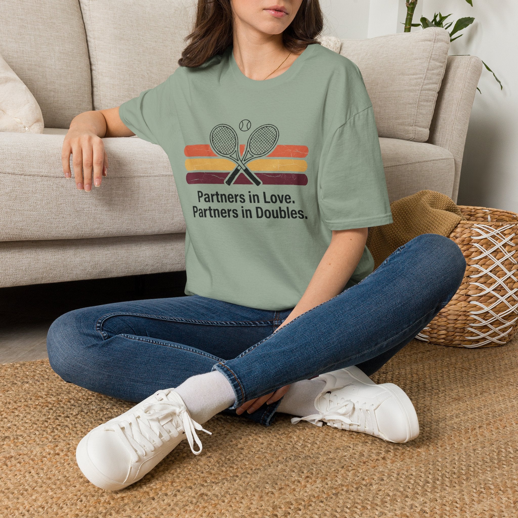 Partners in Love Tennis T-shirt — Retro Crossed Rackets Graphic