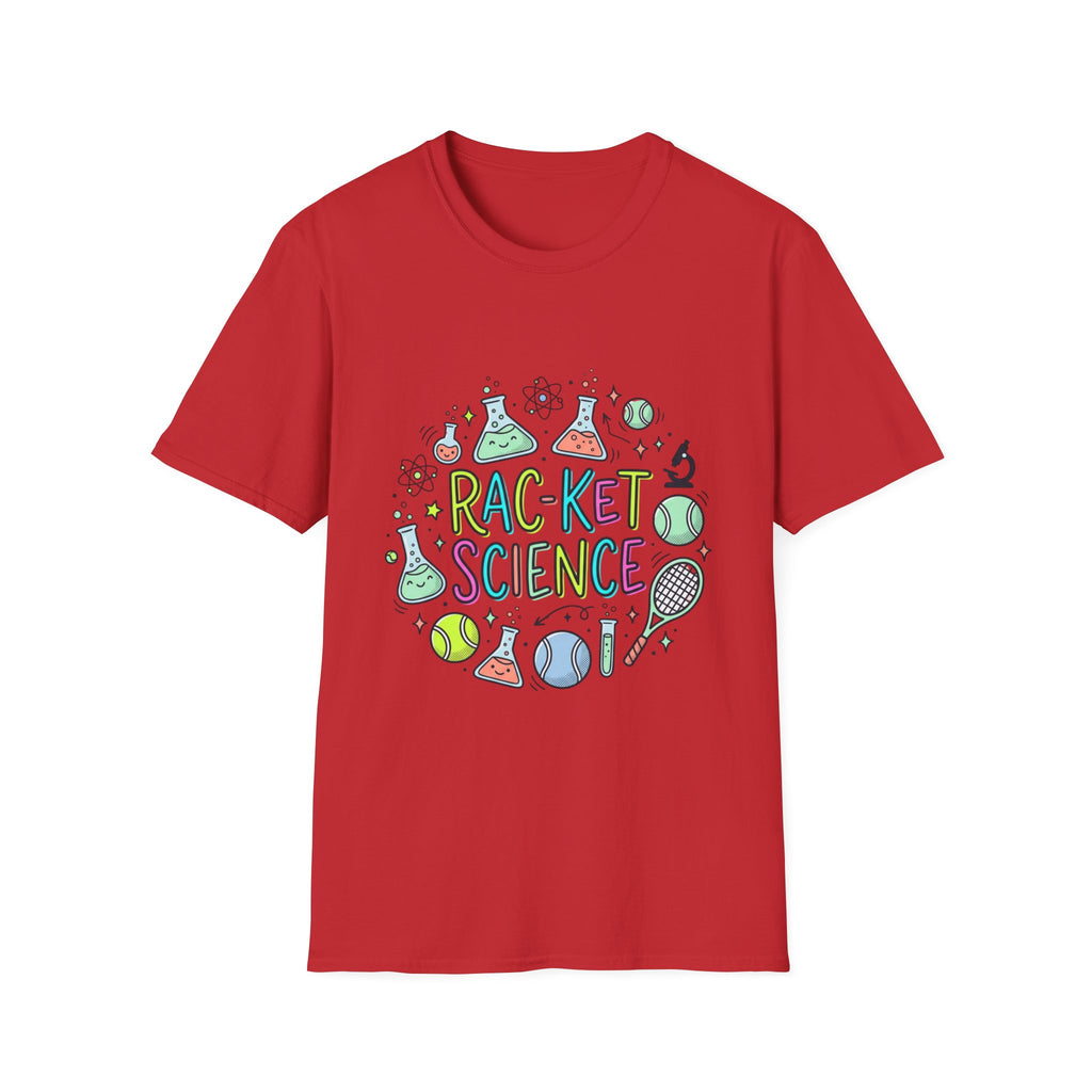 T-Shirt — Racket Science Graphic Tee (tennis + lab beakers)