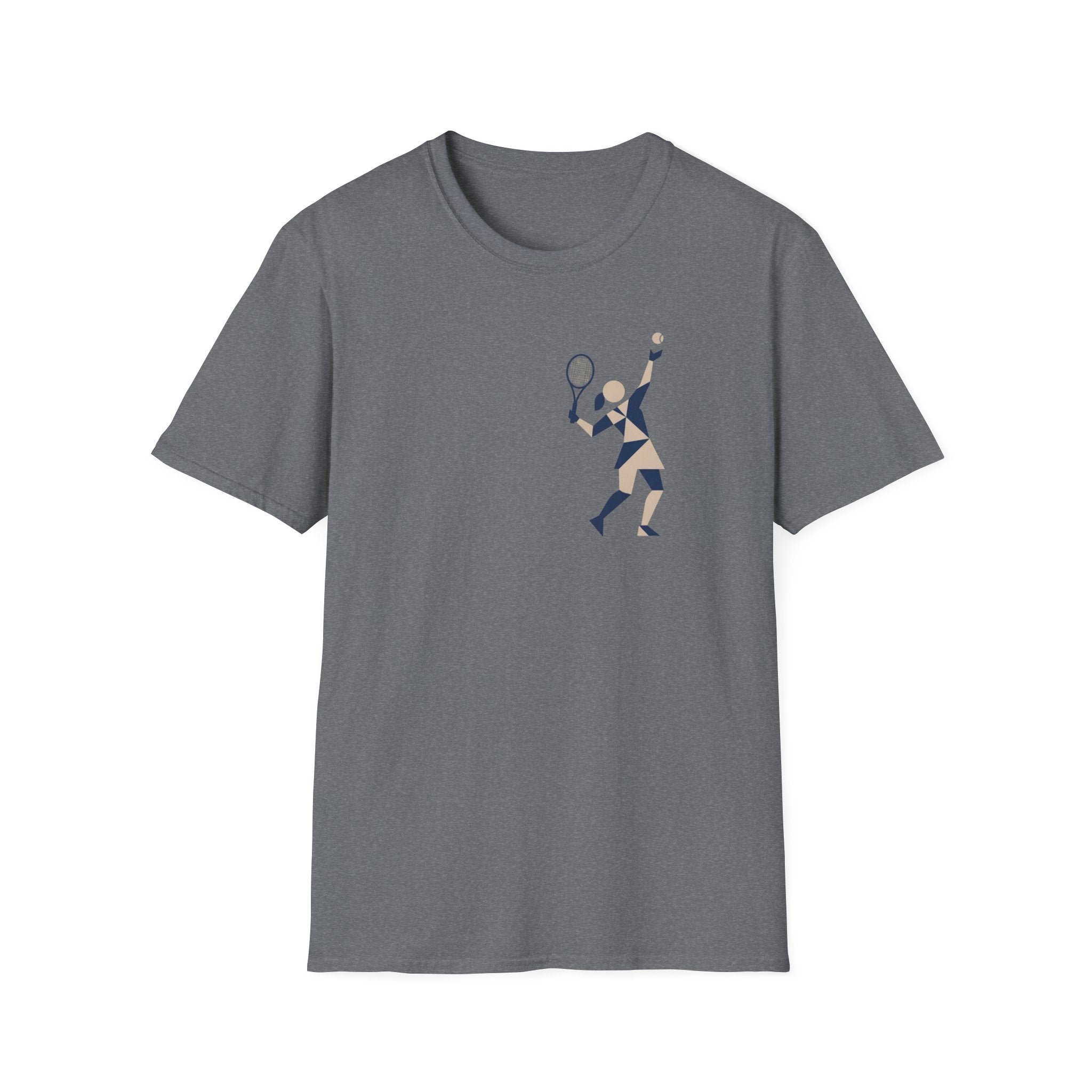 Geometric Tennis Player T-Shirt — Retro Athletic Graphic Tee