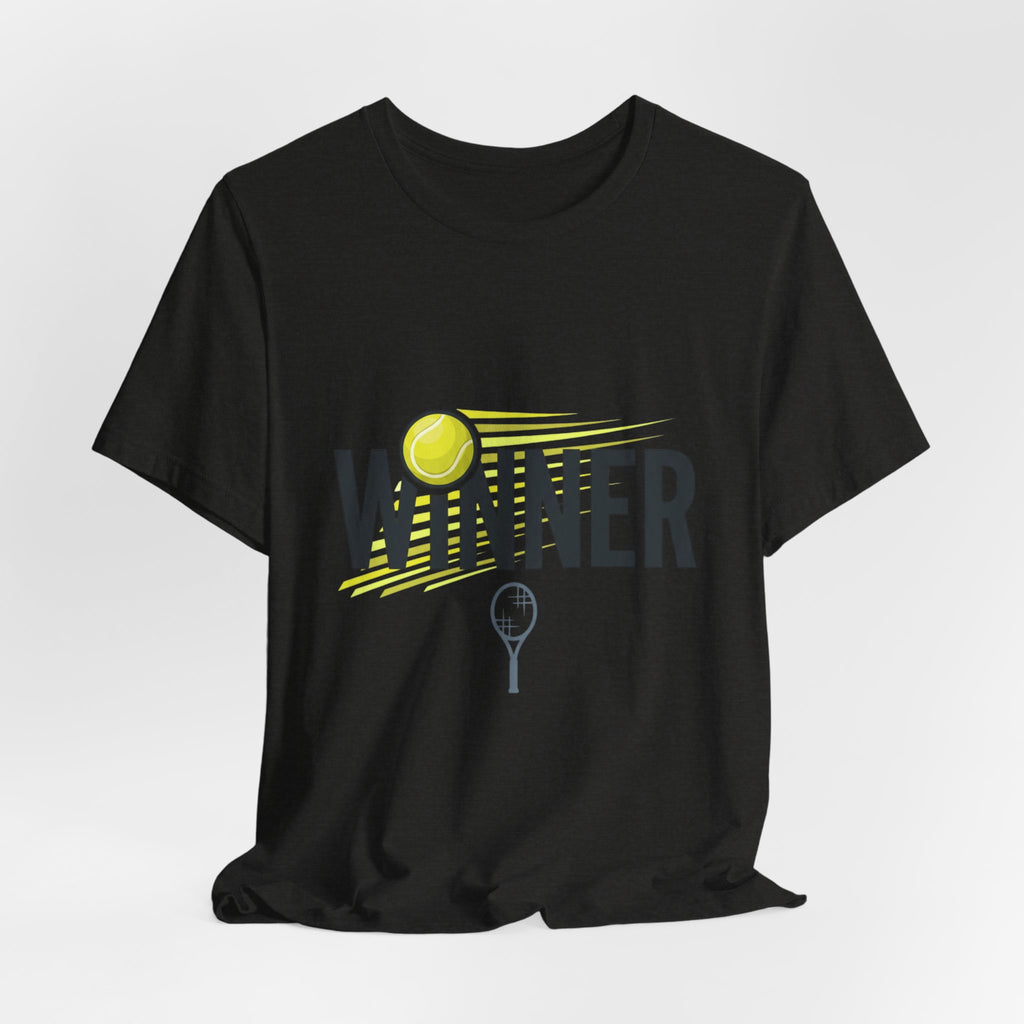 Winner Tennis T‑Shirt — Motivational Tennis Tee with Ball & Racket Graphic