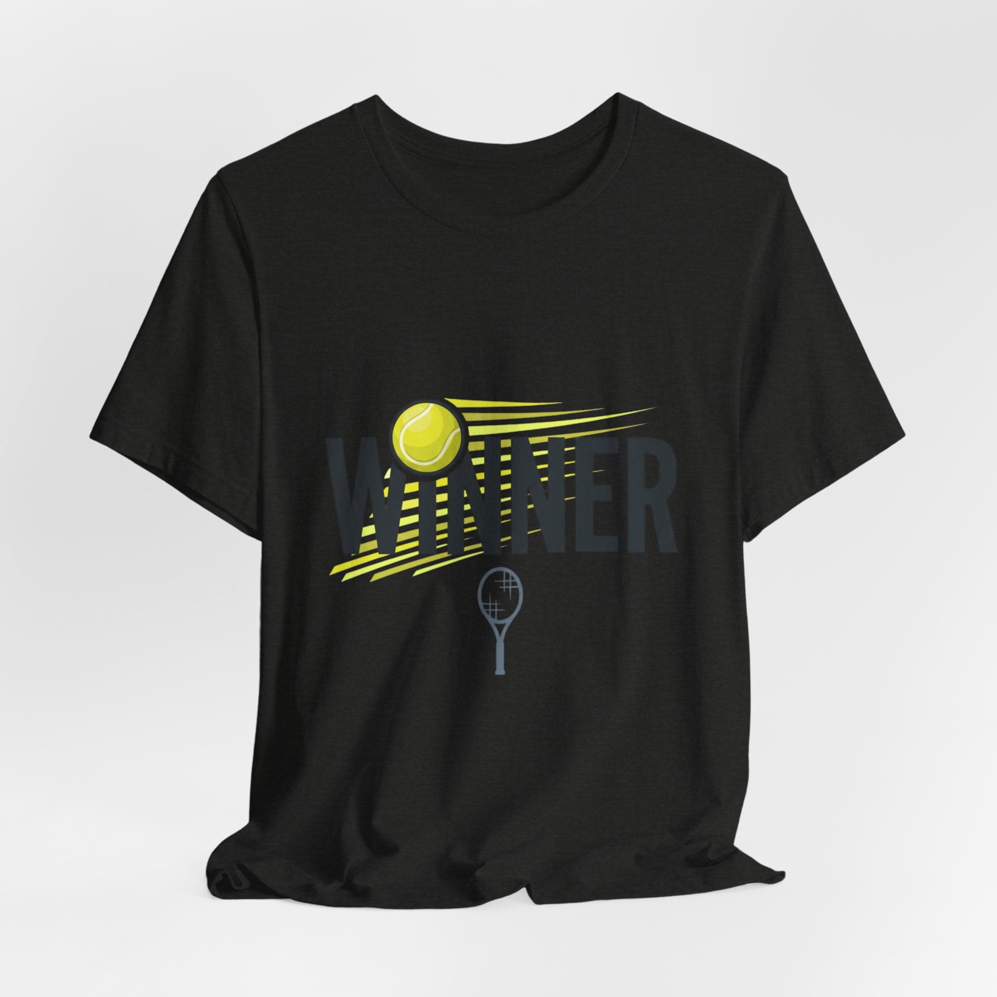 Winner Tennis T‑Shirt — Motivational Tennis Tee with Ball & Racket Graphic