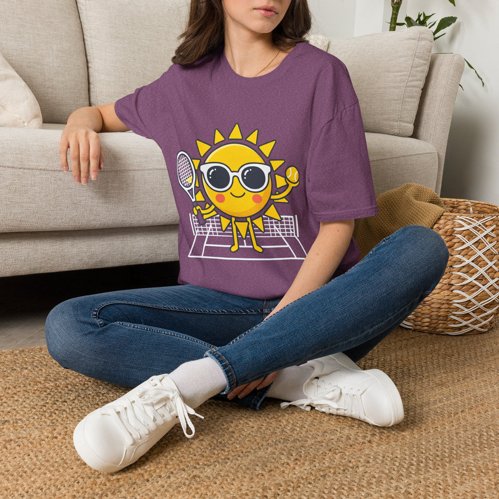Sun Tennis Emoji T-Shirt — Cute Sunglasses Sun Playing Tennis Graphic Tee