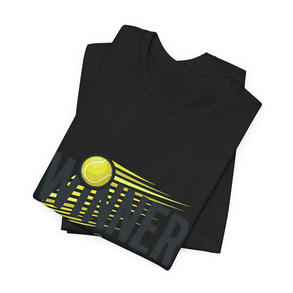 Winner Tennis T‑Shirt — Motivational Tennis Tee with Ball & Racket Graphic