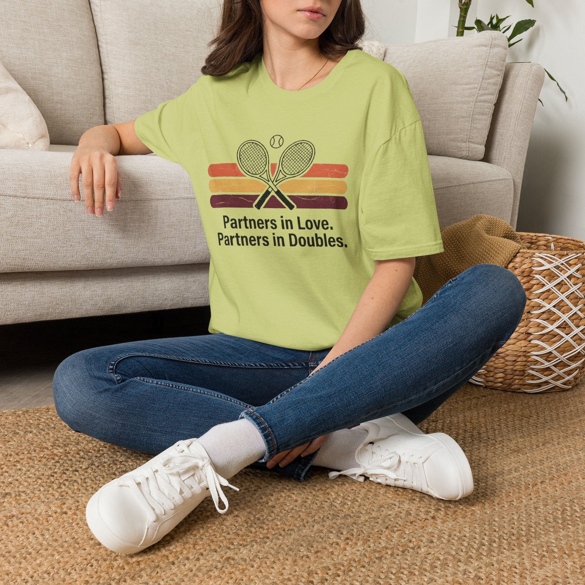Partners in Love Tennis T-shirt — Retro Crossed Rackets Graphic