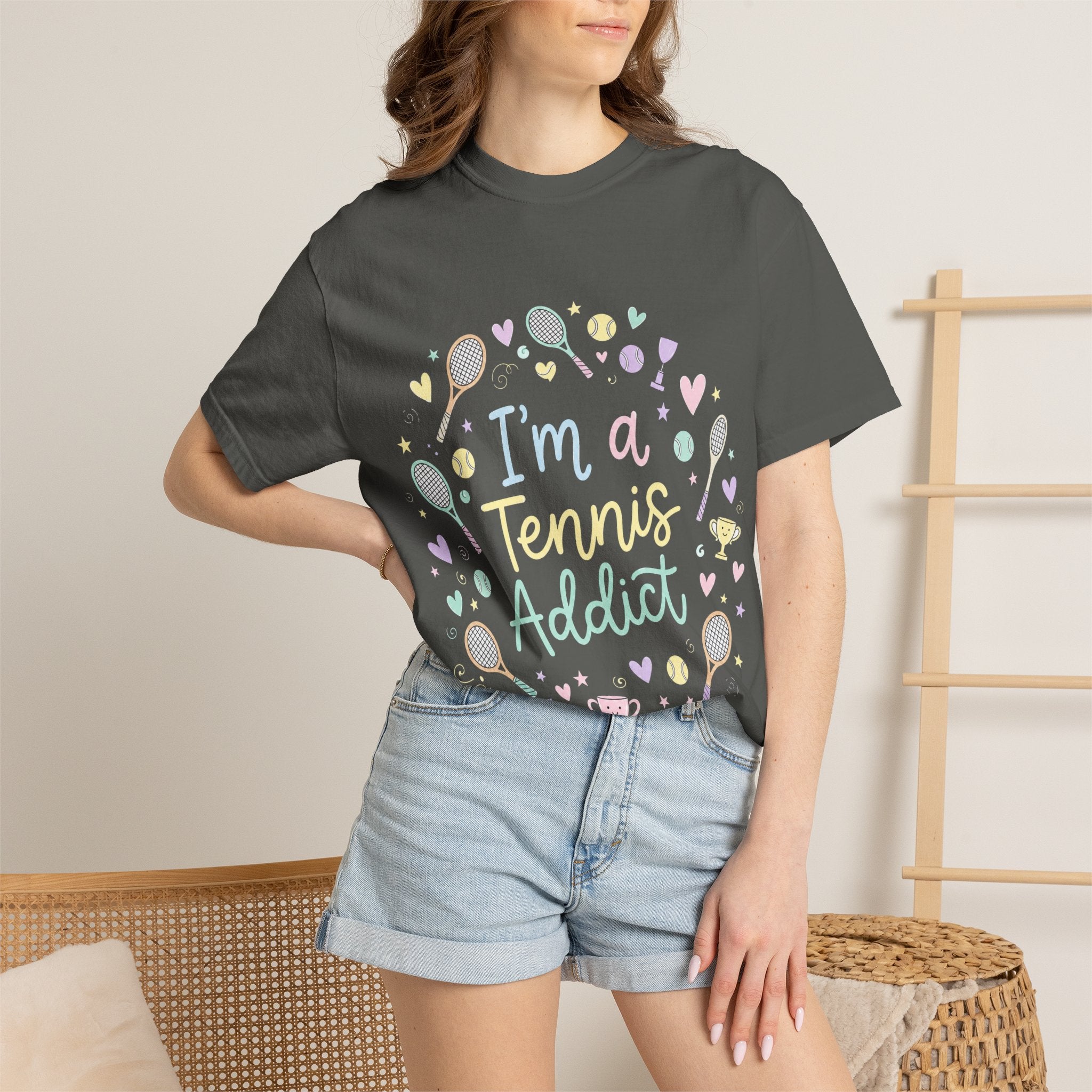 I'm a Tennis Addict T‑Shirt — Cute Pastel Tennis Graphic Tee for Players & Fans