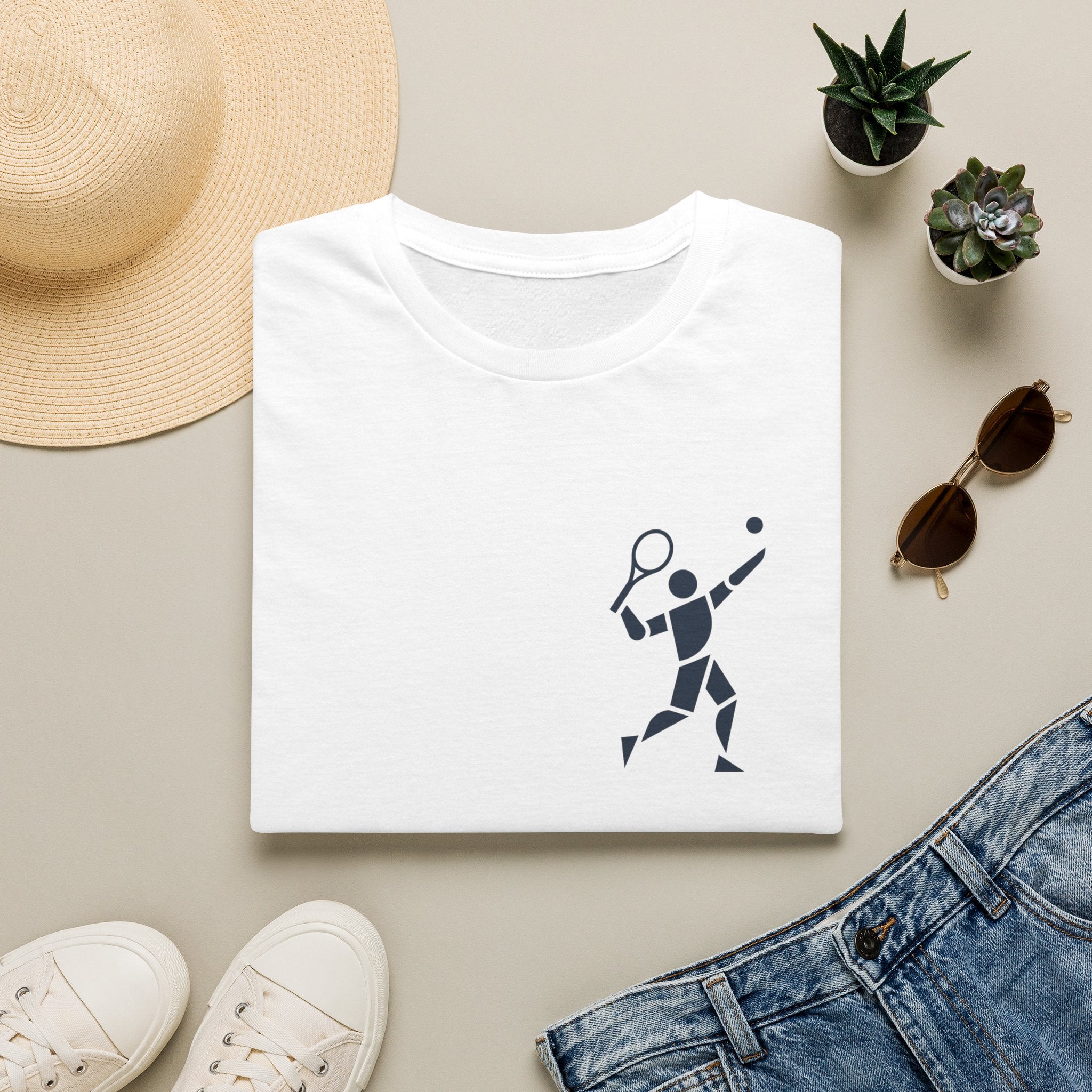 Tennis Player Minimalist T‑Shirt — Geometric Tennis Graphic Tee