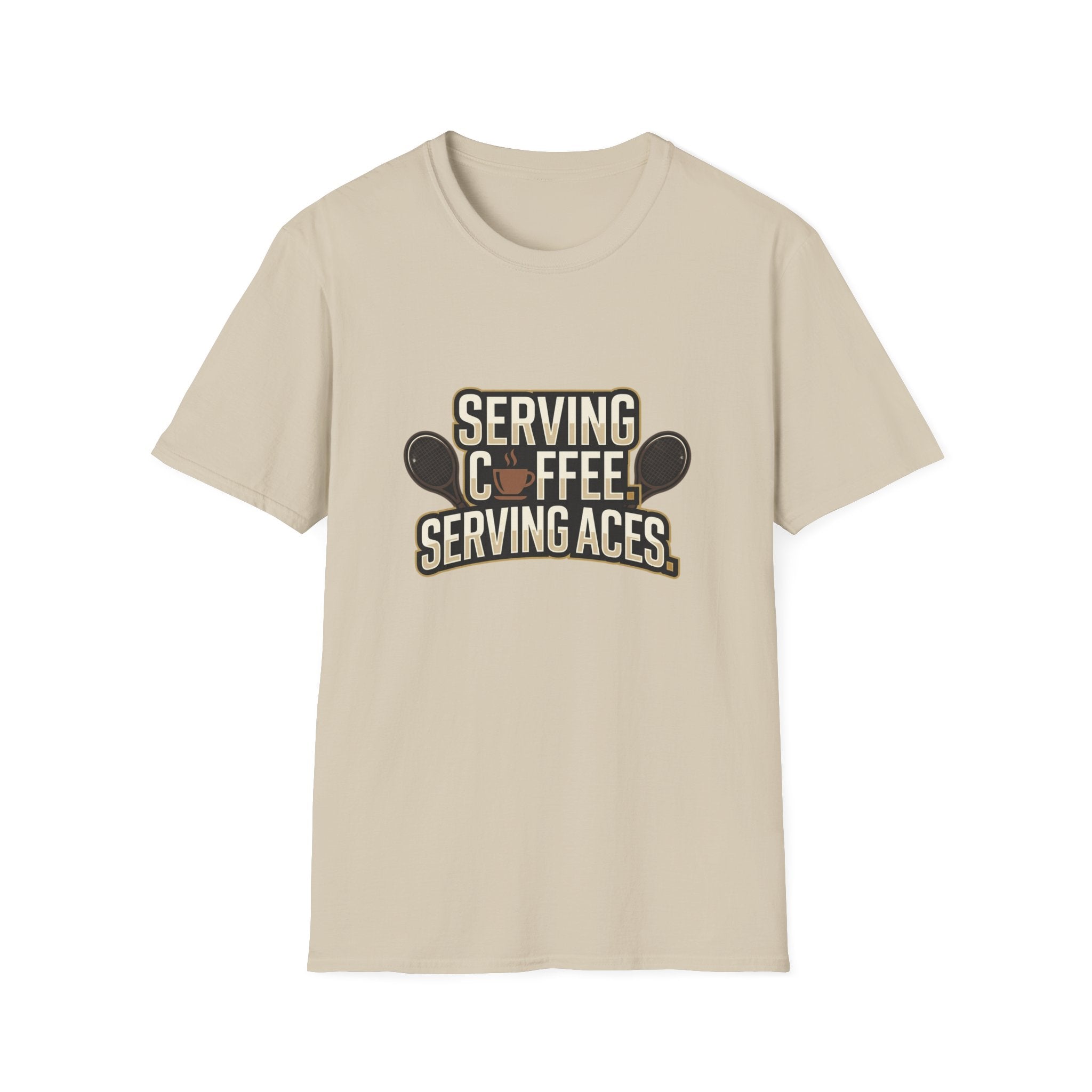 Serving Coffee, Serving Aces Tee — Tennis & Coffee Lover Graphic Shirt