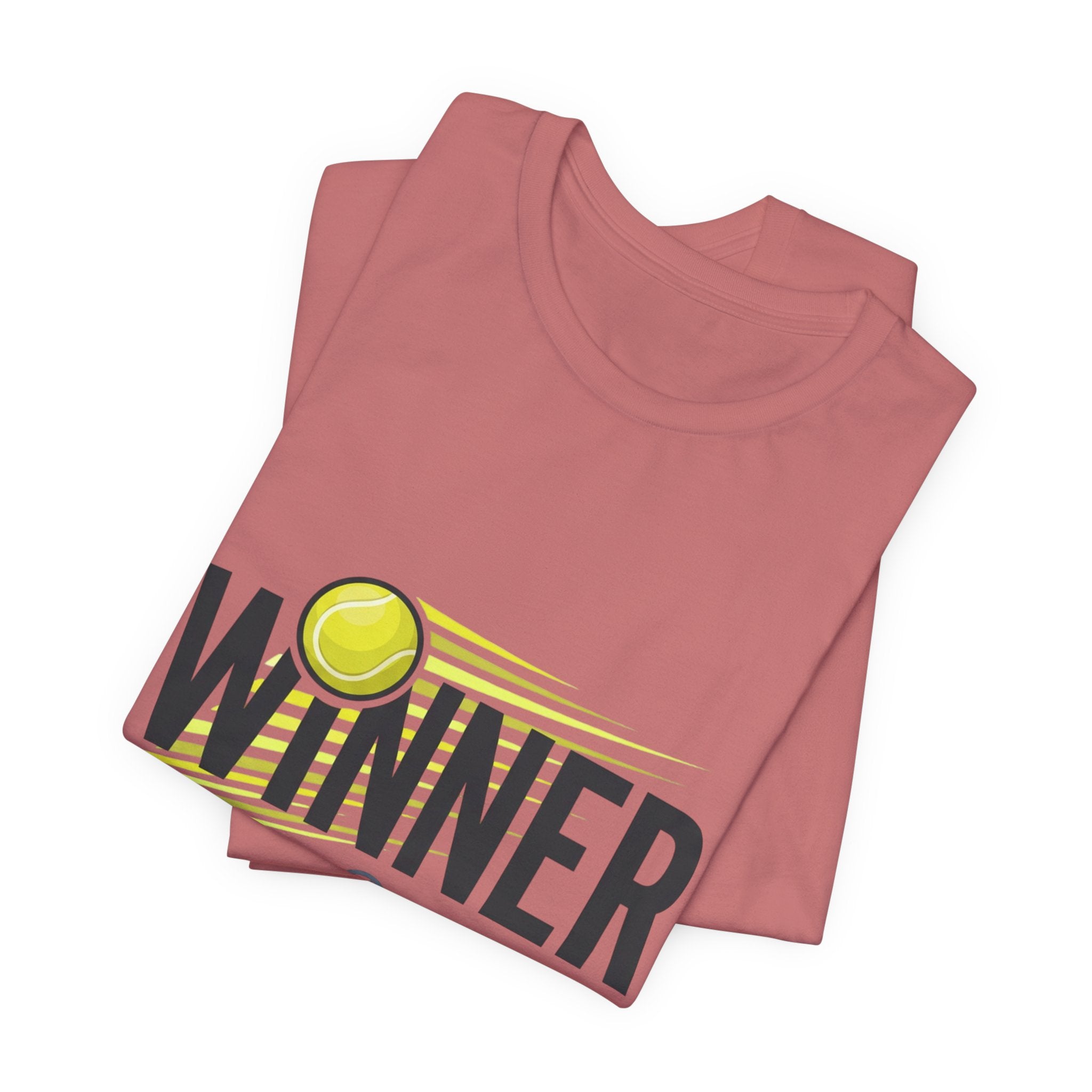 Winner Tennis T‑Shirt — Motivational Tennis Tee with Ball & Racket Graphic
