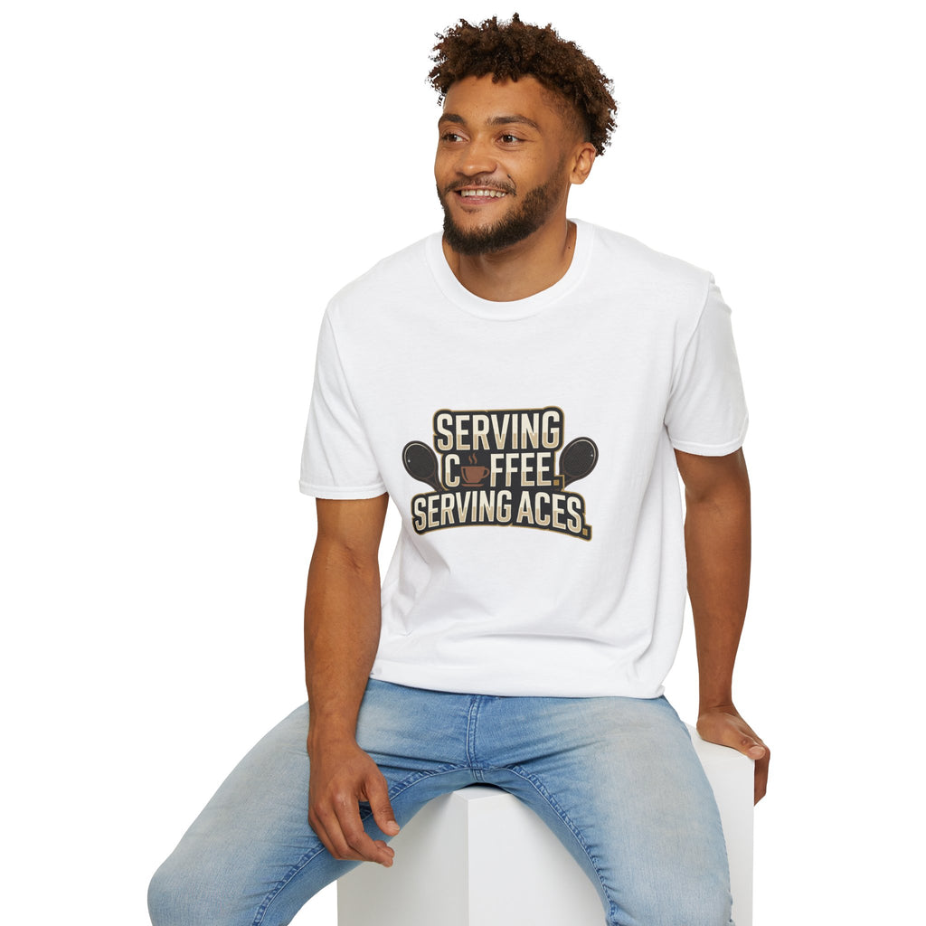 Serving Coffee, Serving Aces Tee — Tennis & Coffee Lover Graphic Shirt