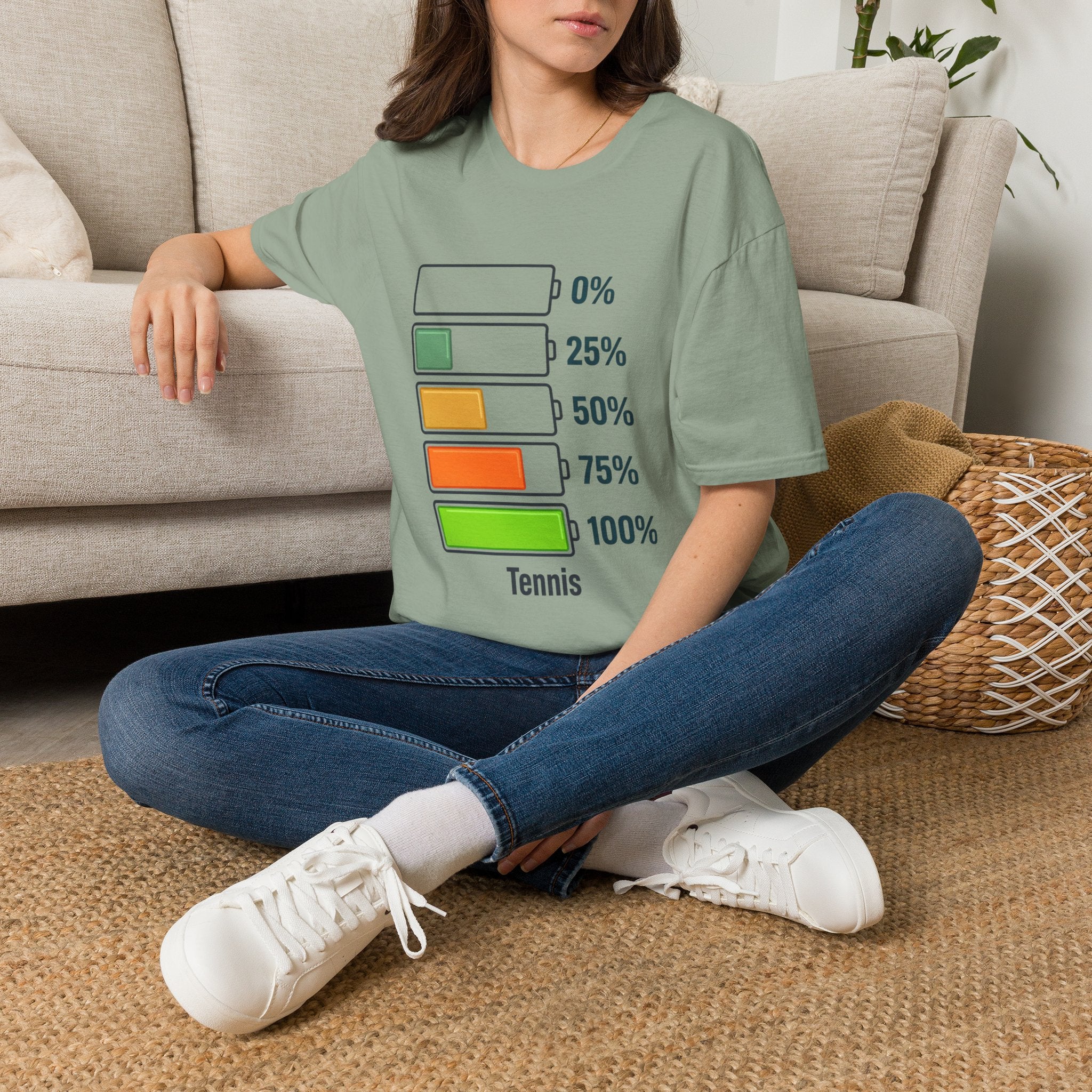 T-Shirt — Tennis Energy Levels Graphic Tee (0%–100% Battery Bars)
