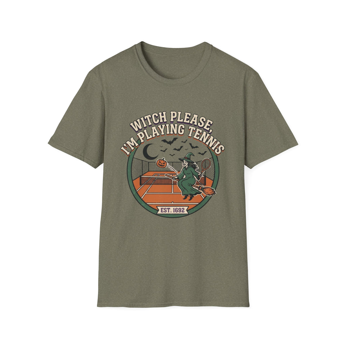 Witch Please I'm Playing Tennis T‑Shirt — Halloween Tennis Player Graphic Shirt