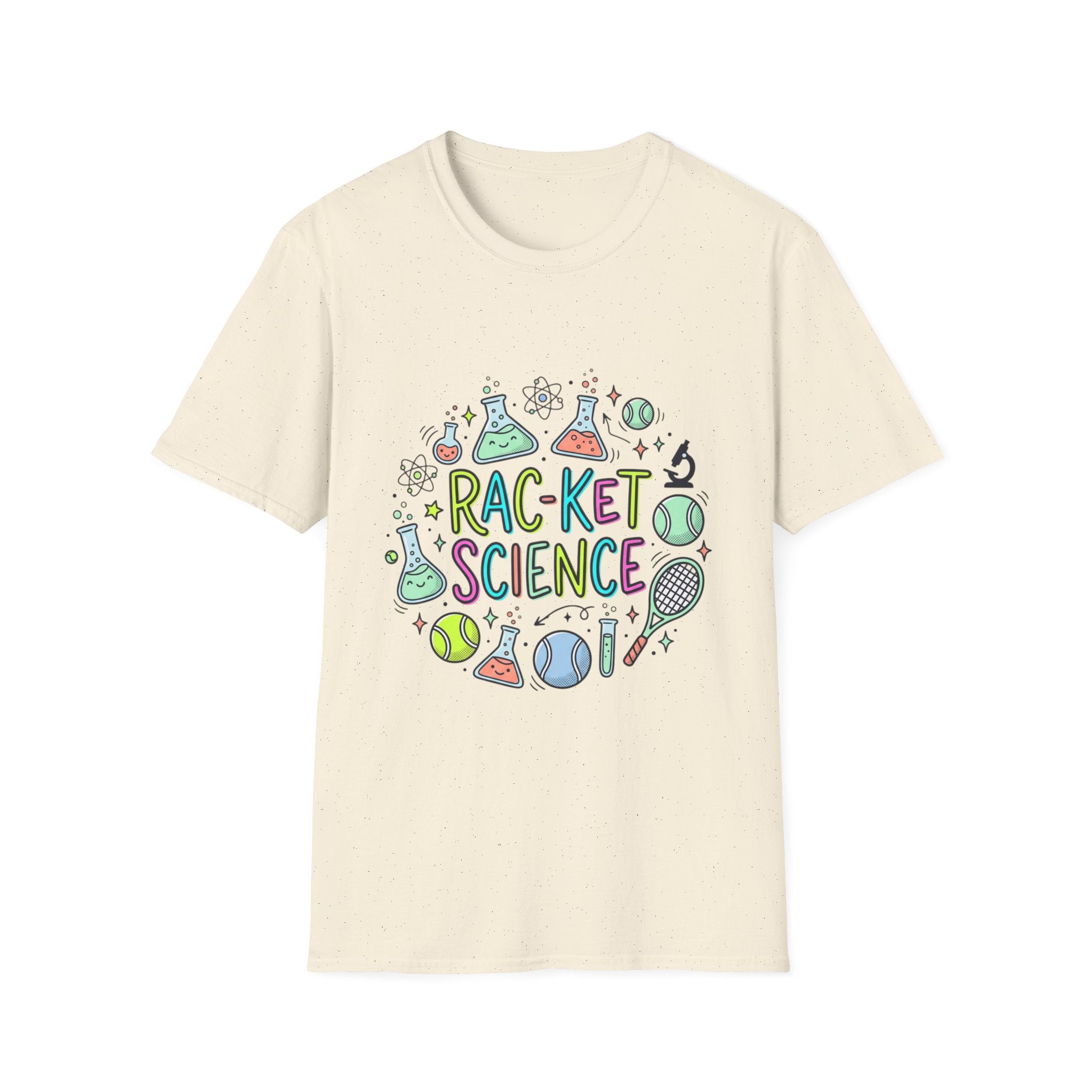 T-Shirt — Racket Science Graphic Tee (tennis + lab beakers)