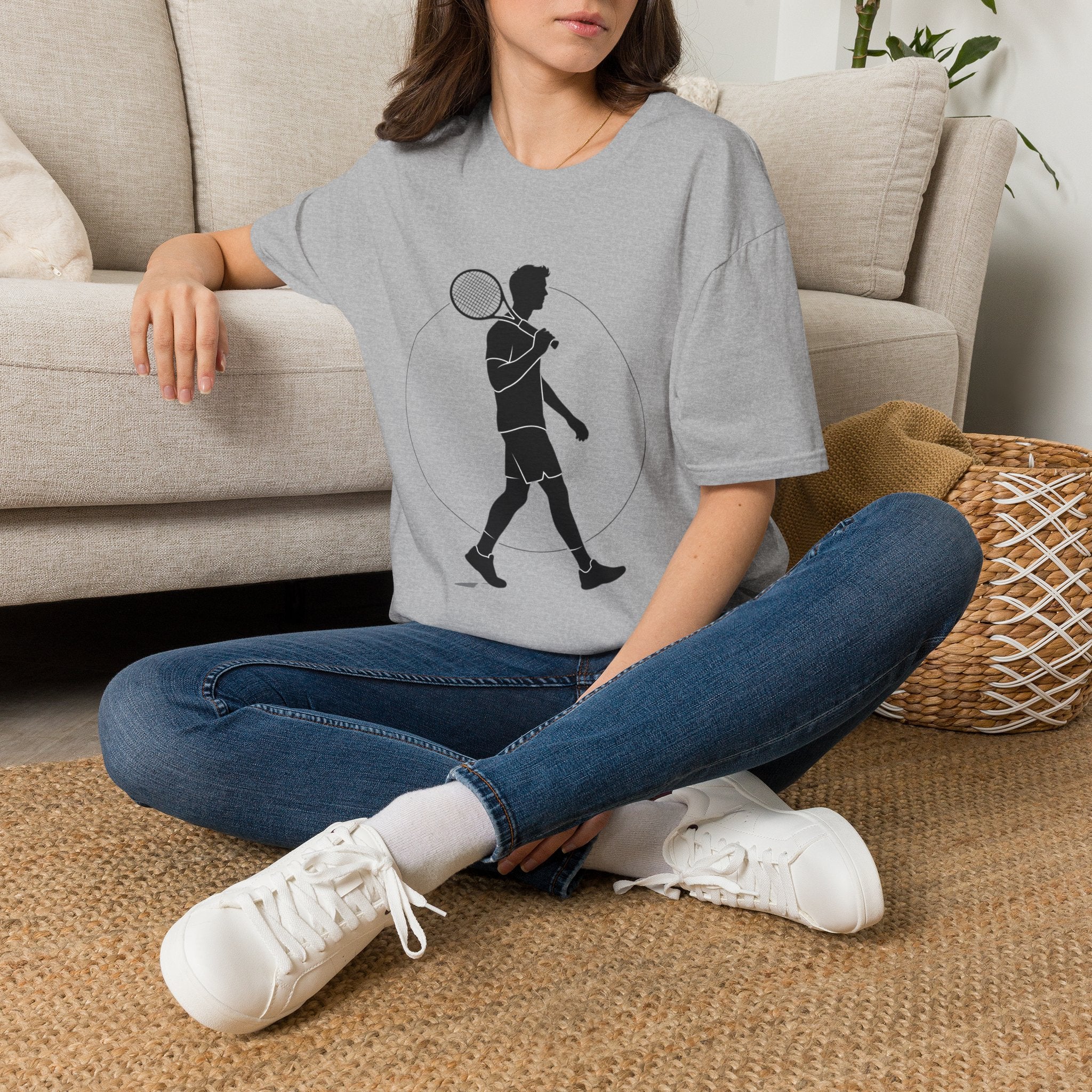 Tennis Player Silhouette T‑Shirt — Minimal Athletic Graphic Tee